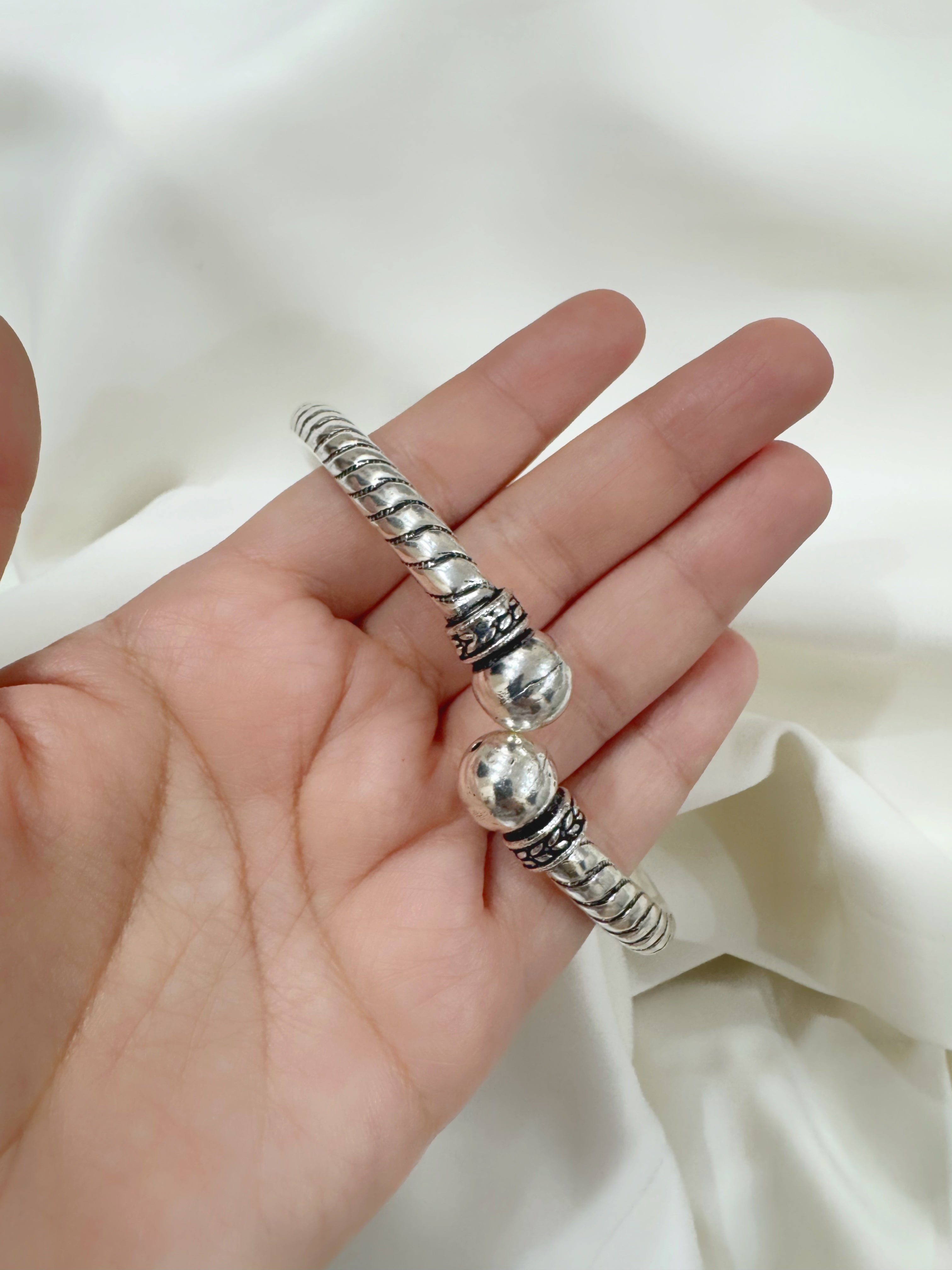 Tribal Ball Antique 92.5 Silver Kada Anklet (Single Piece)