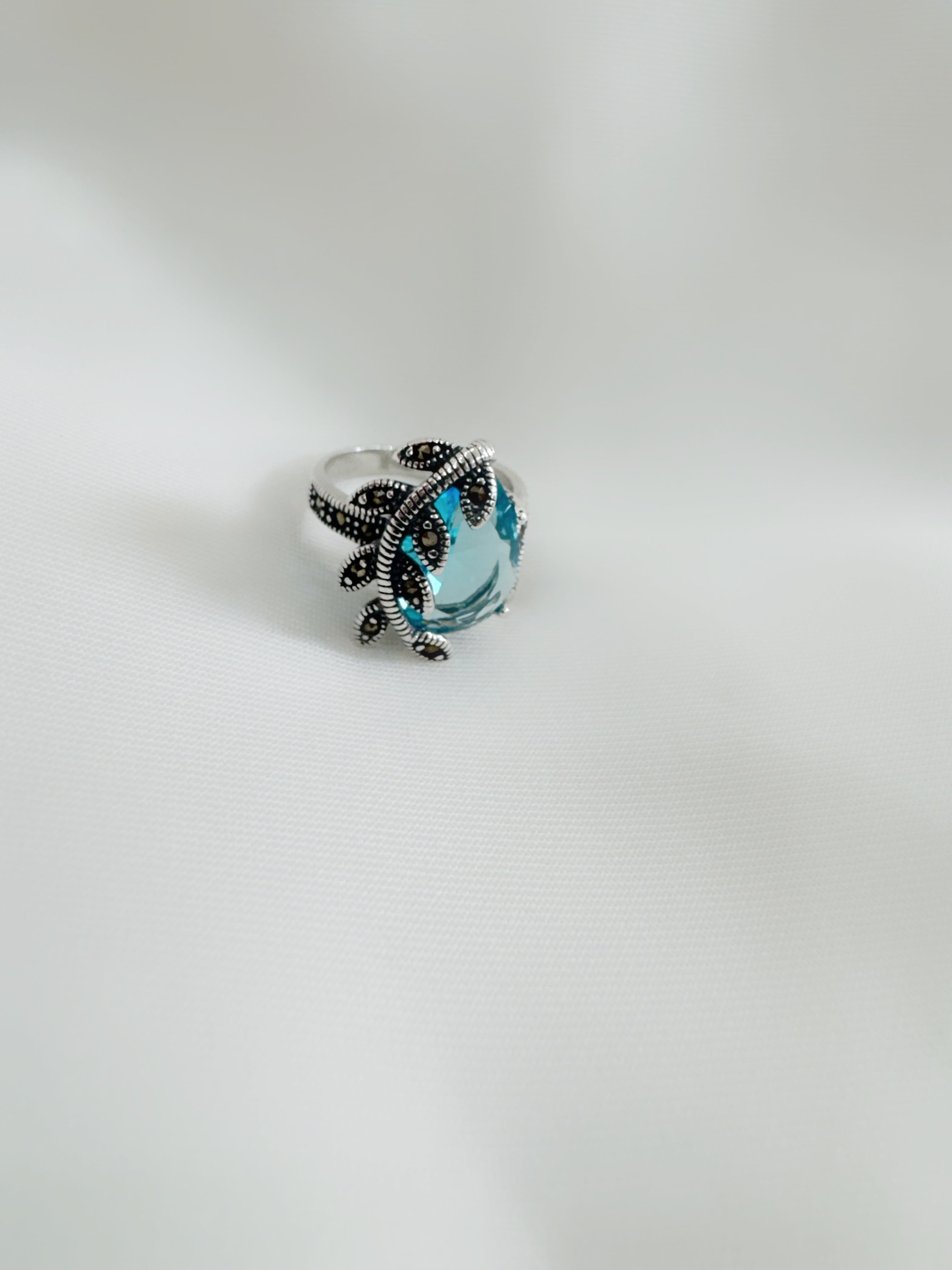 Marcasite Blue Fern 92.5 SilverRing