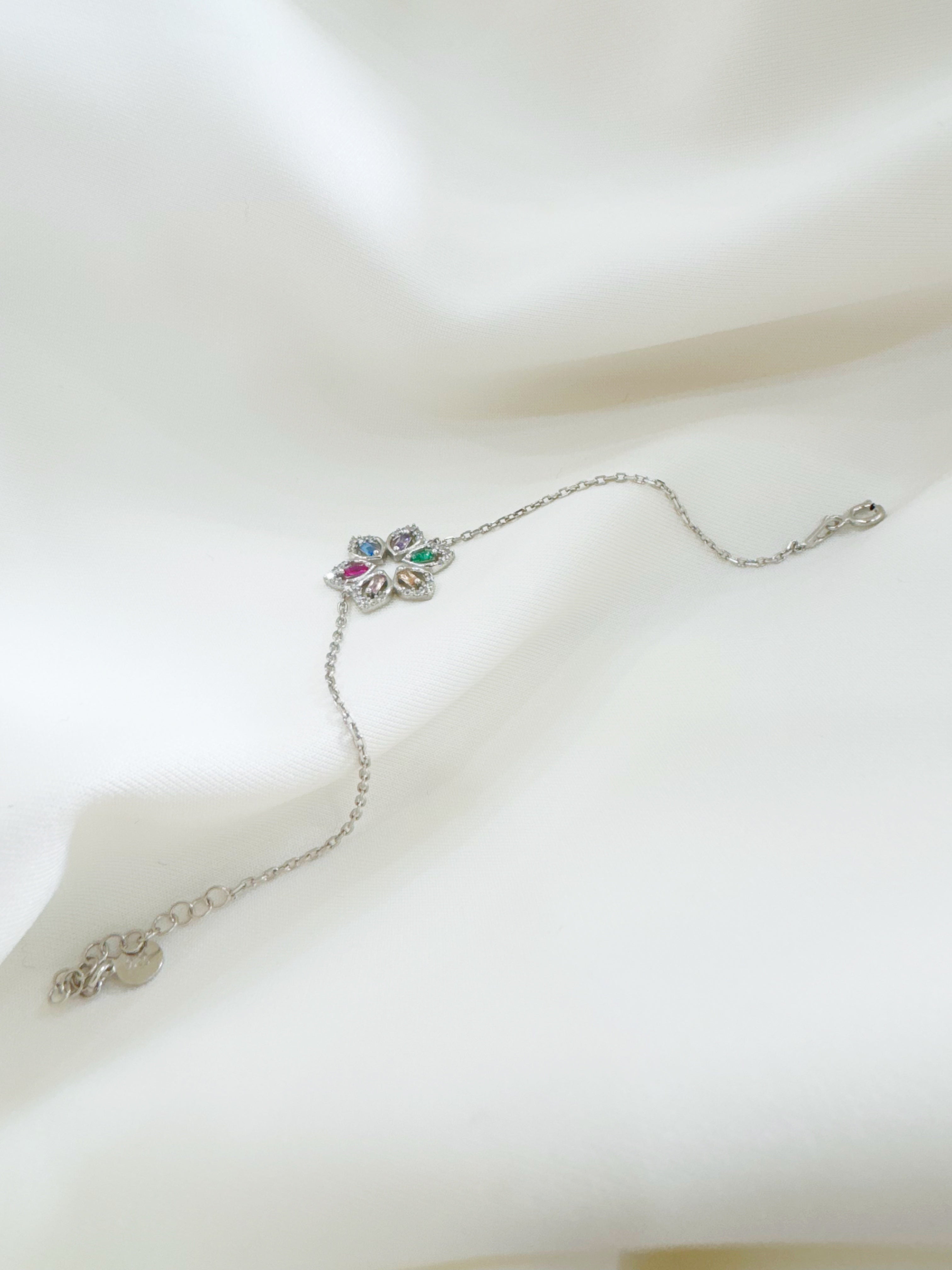 Eira Navya – Minimalistic 92.5 Silver Multicolor Petal Bracelet