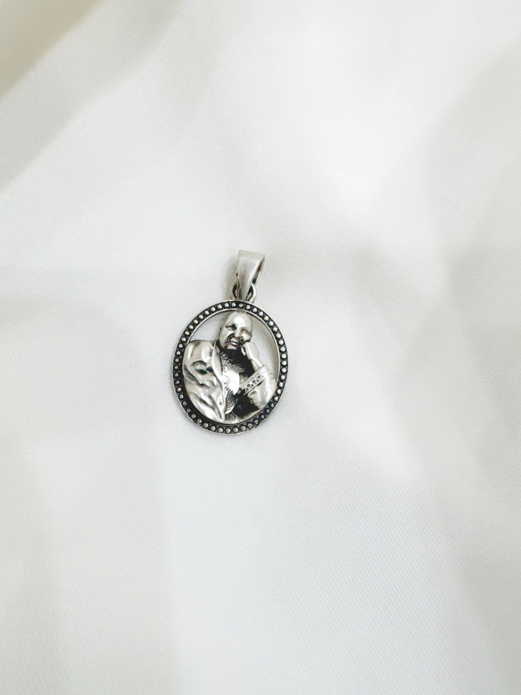 Guruji 92.5 Silver Handcrafted Oval Pendant (With or Without Chain)