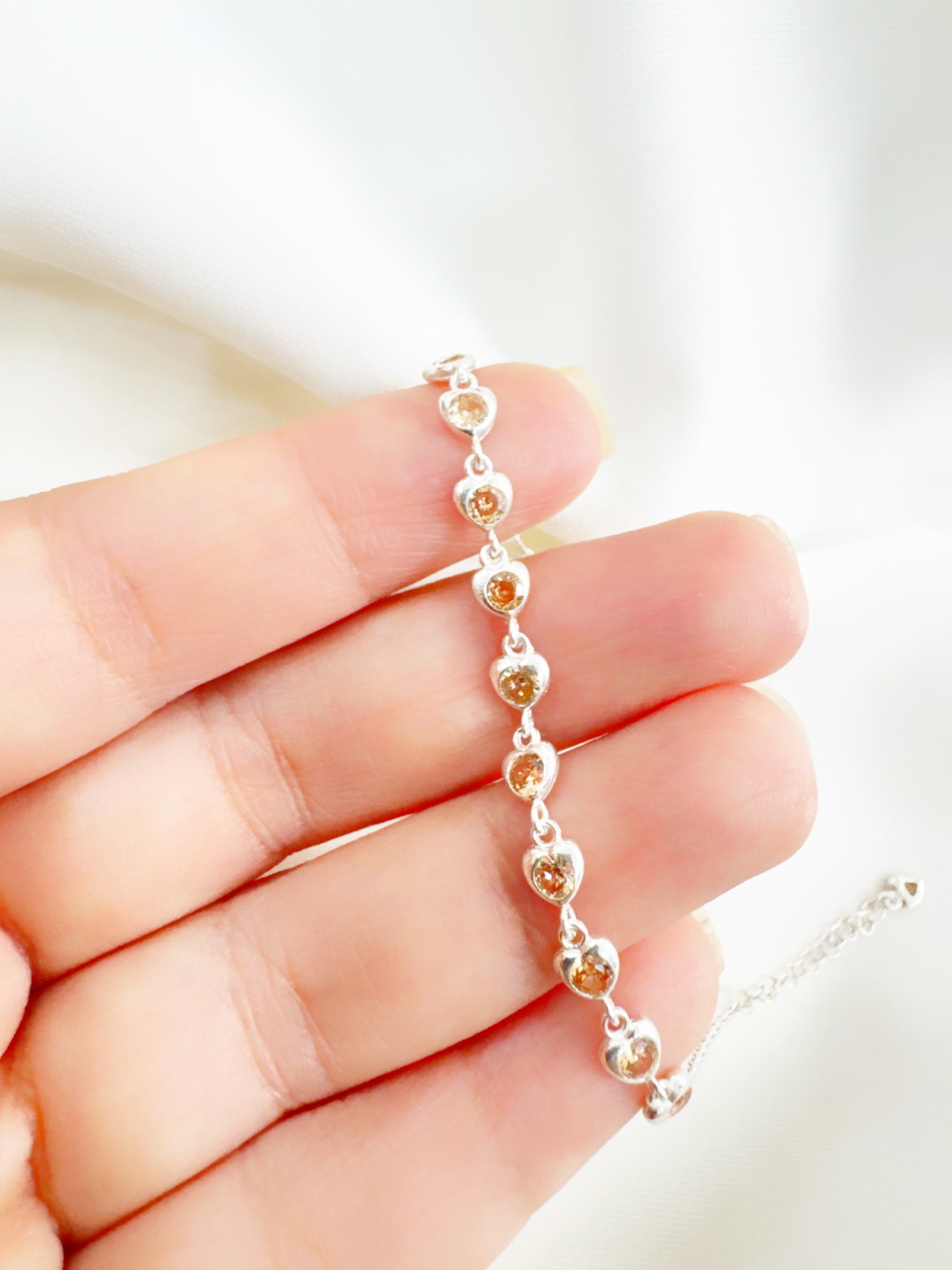 Eira Sitara – 92.5 Silver CZ Heartstones Line Minimalistic Bracelet