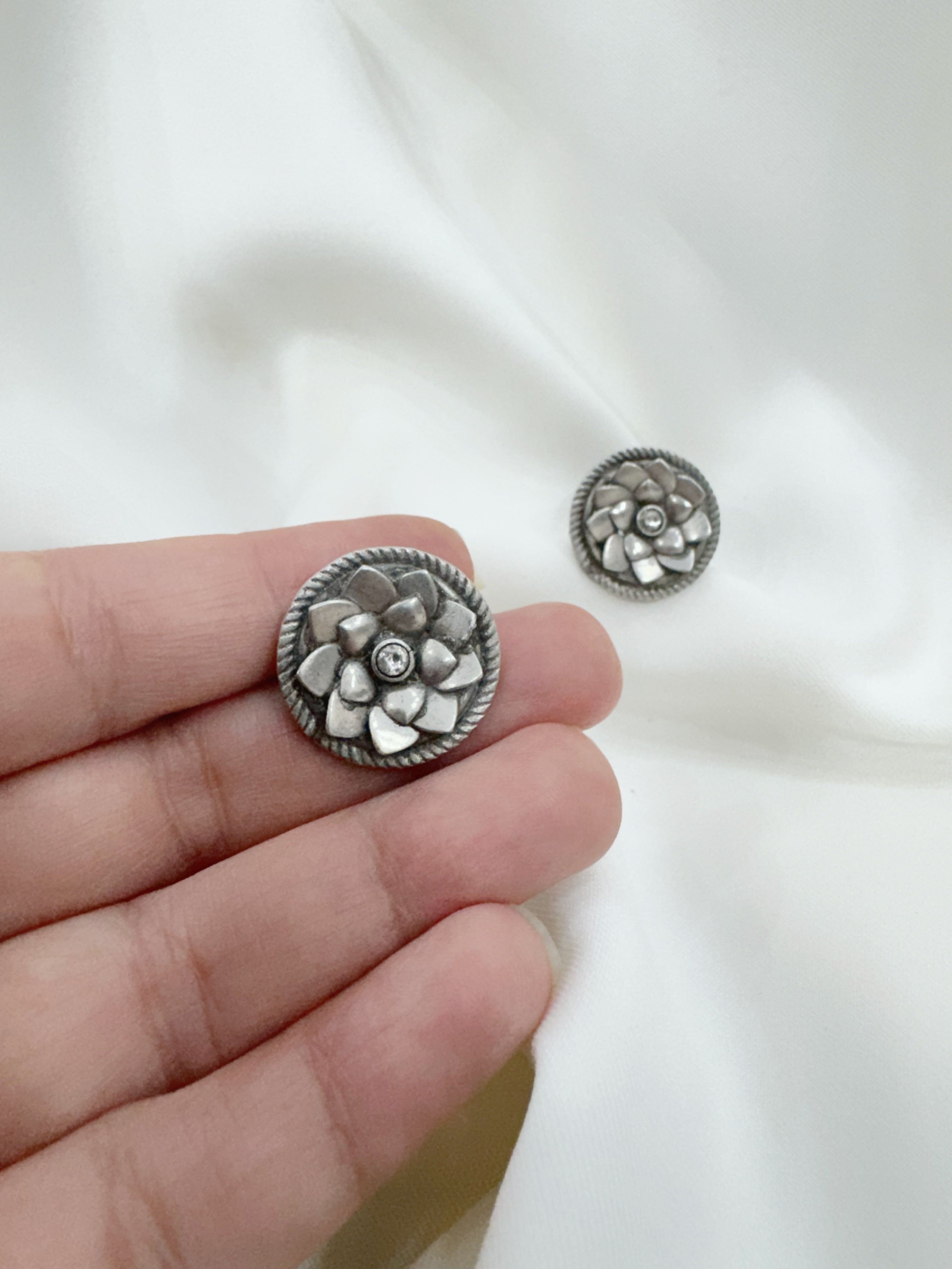 Petal Glow 92.5 Silver Studs Earrings - Handcrafted