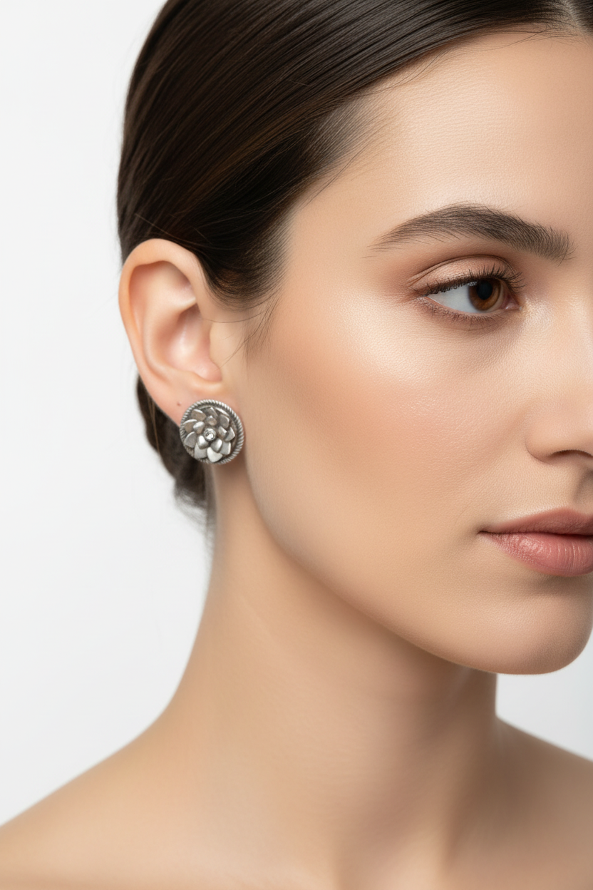 Petal Glow 925 Silver Studs Earrings - Handcrafted