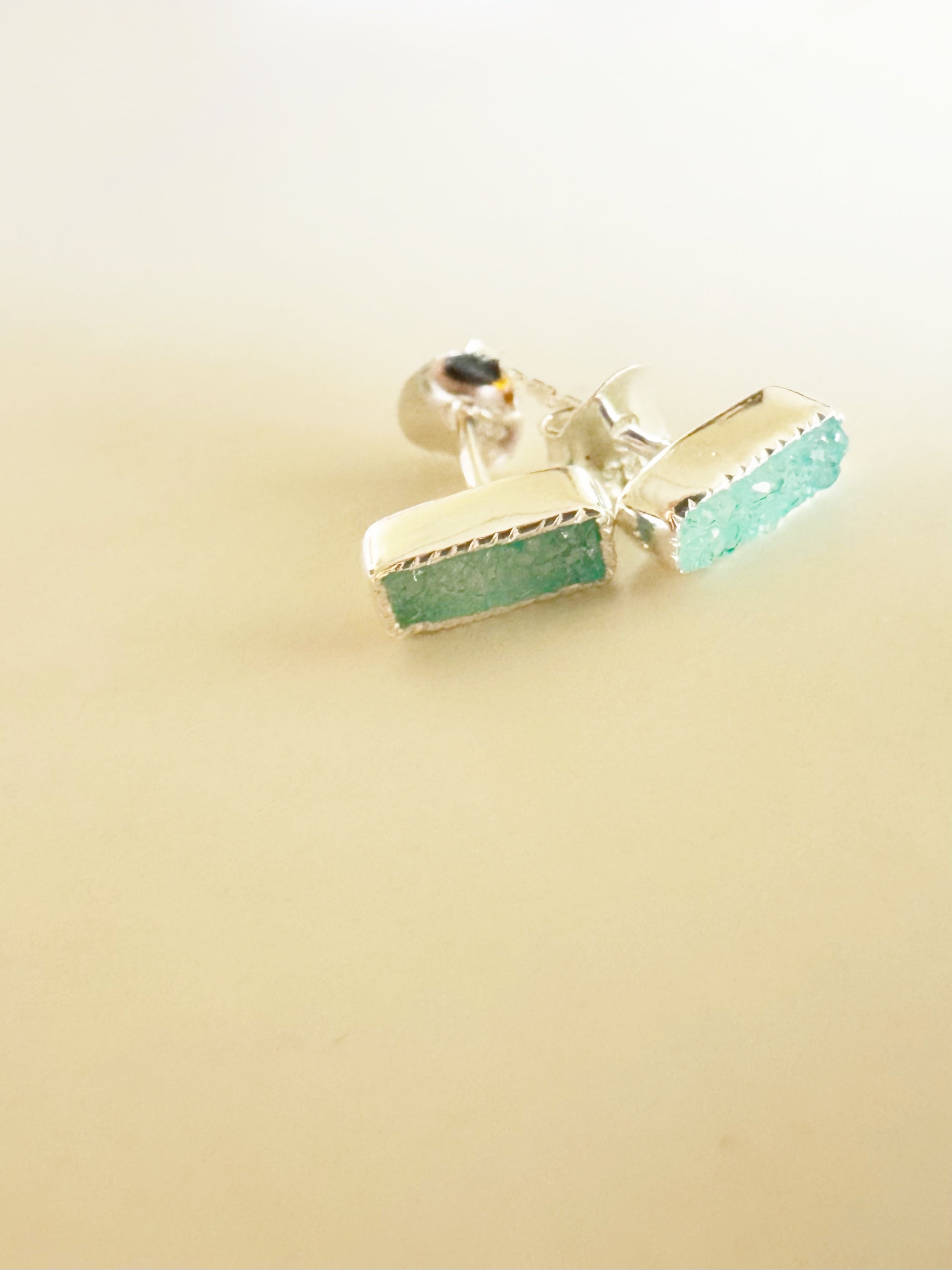 92.5 Silver Light Green/Blue Stud Earrings
