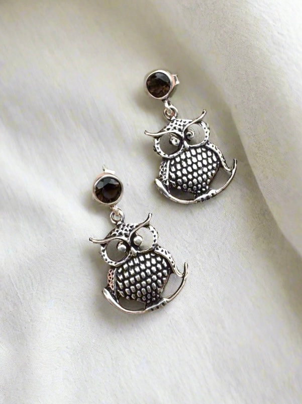 Lakshmi's Owl Charms 92.5 Silver Statement Earrings