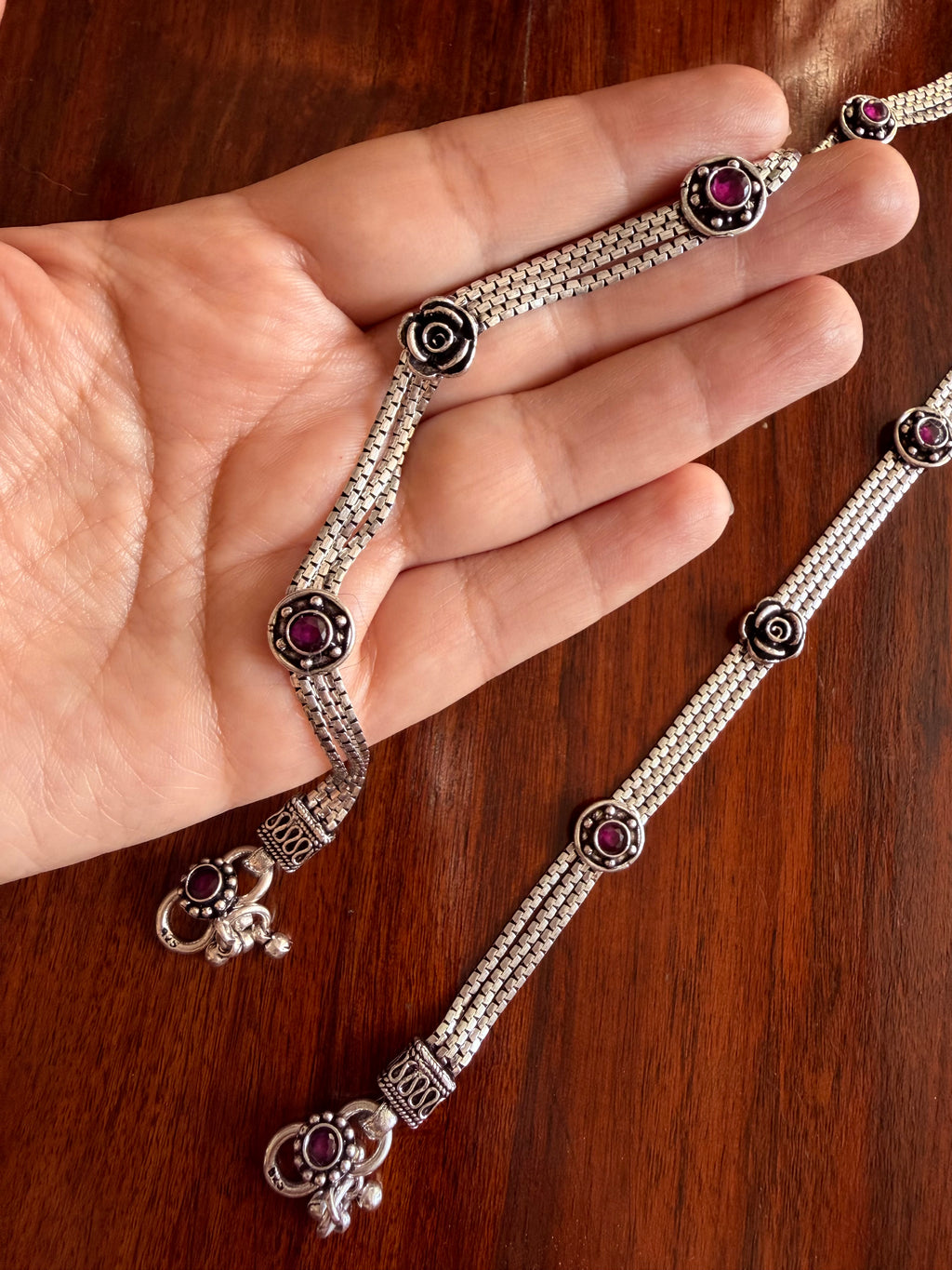 Gulaab - 92.5 Silver Handcrafted Anklets - Pair