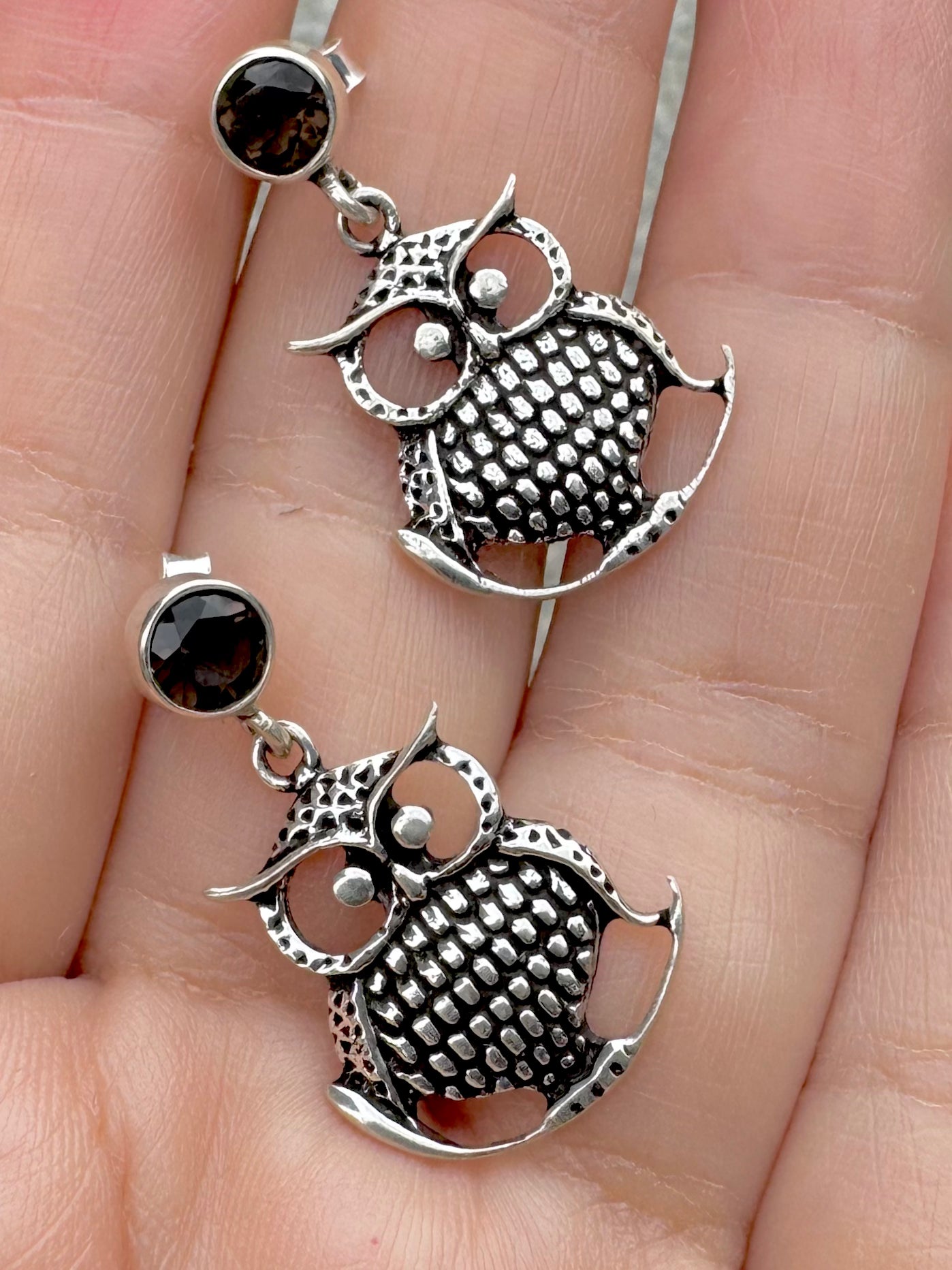 Lakshmi's Owl Charms 92.5 Silver Statement Earrings