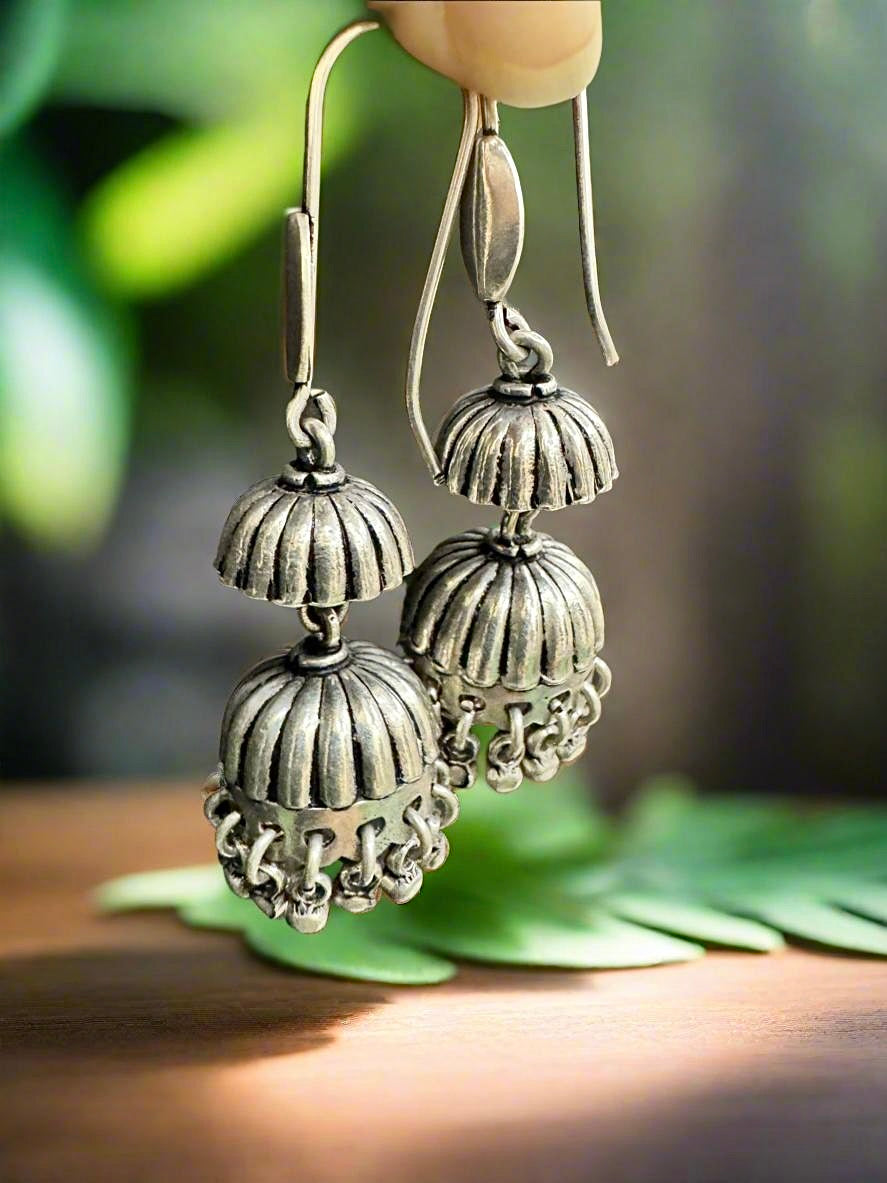 92.5 Silver Hanging Dual Jhumki Earrings