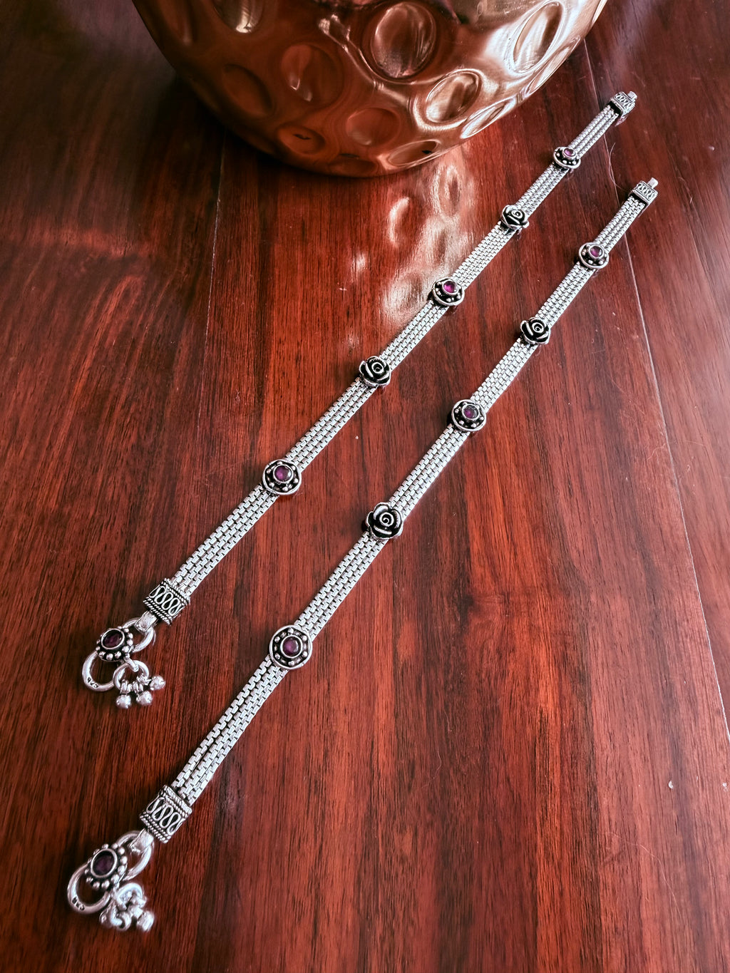 Gulaab - 92.5 Silver Handcrafted Anklets - Pair
