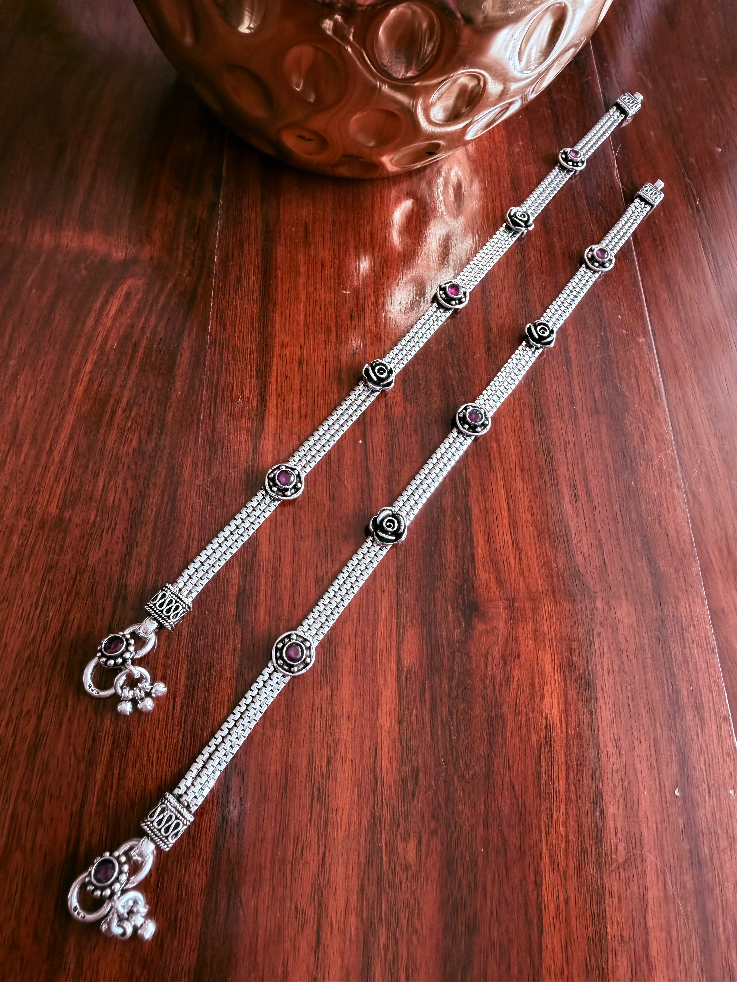 Gulaab - 92.5 Silver Handcrafted Anklets - Pair