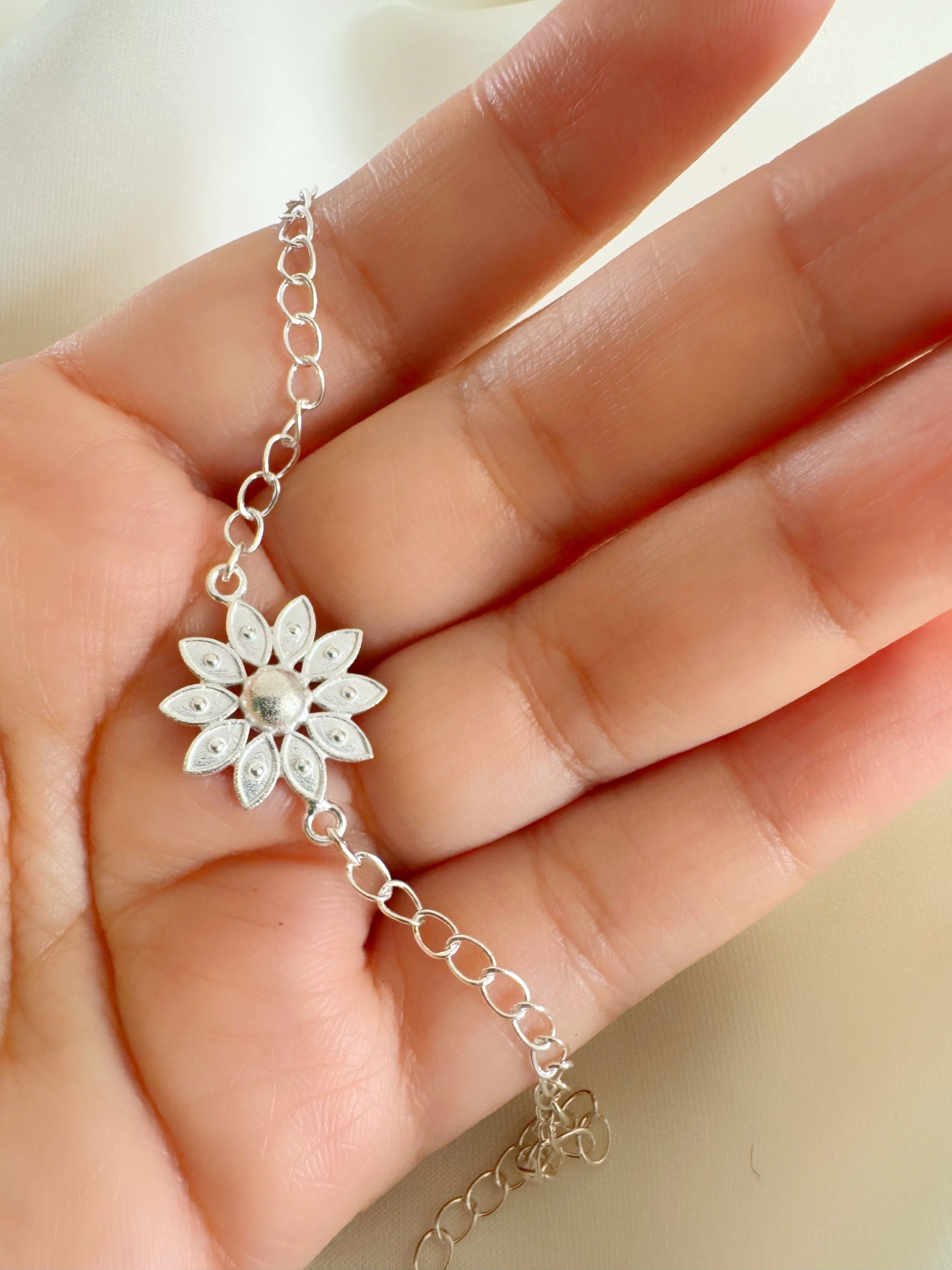 Pushp Divine Handcrafted Rakhi in Pure 92.5 Silver