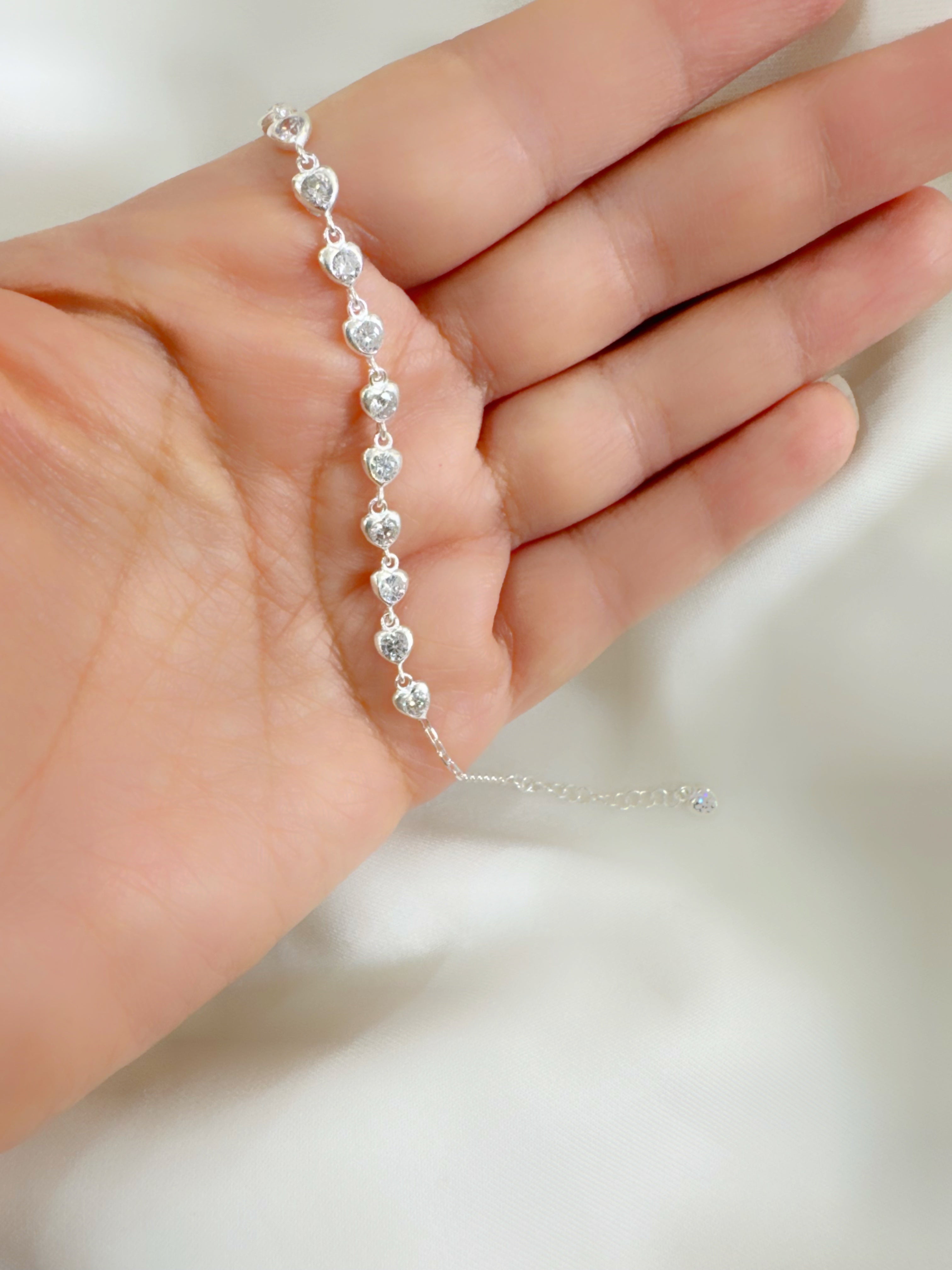 Eira Sitara – 92.5 Silver CZ Heartstones Line Minimalistic Bracelet