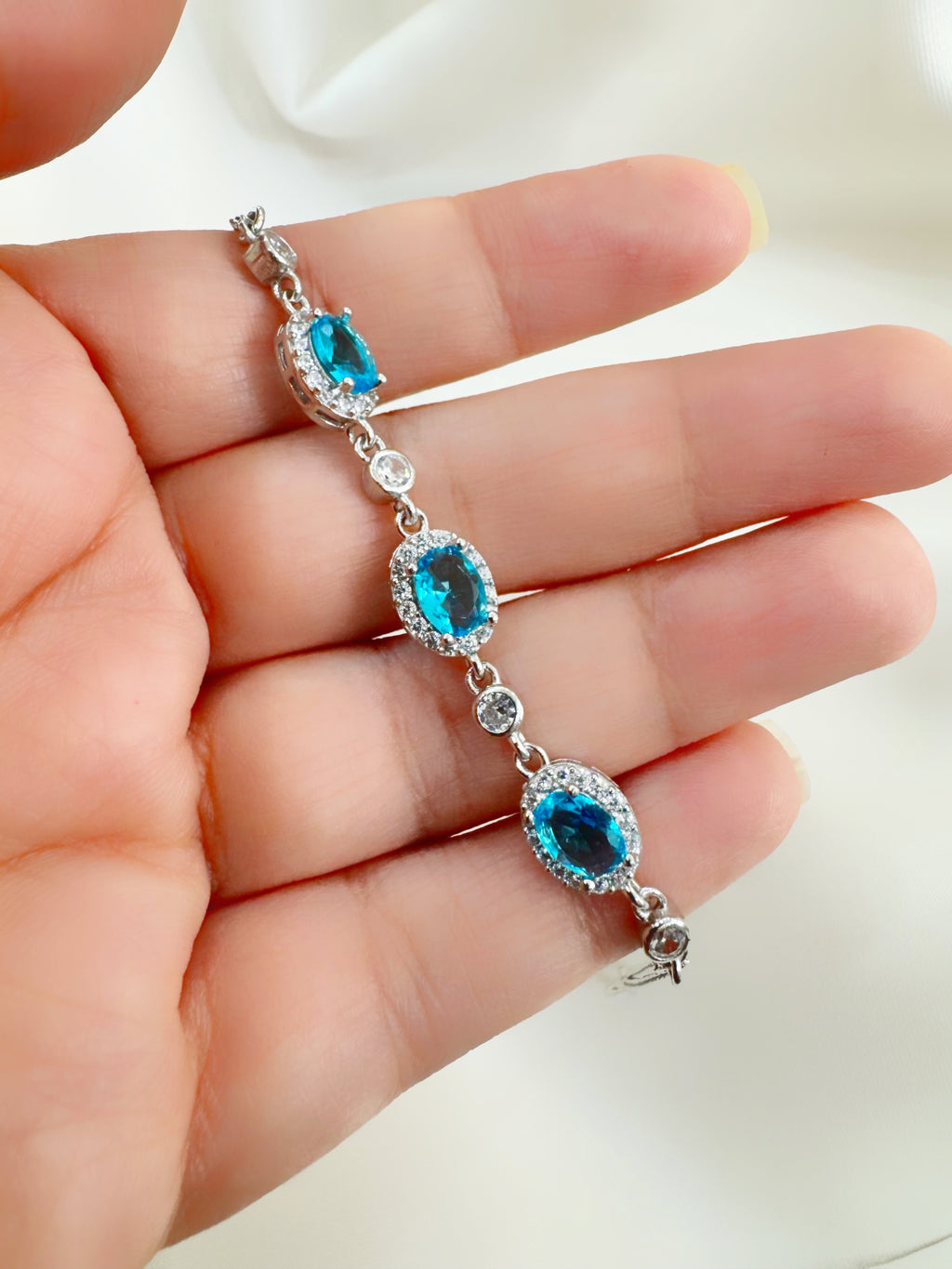 Neelam – 92.5 Silver Oceanic Blue Statement Bracelet