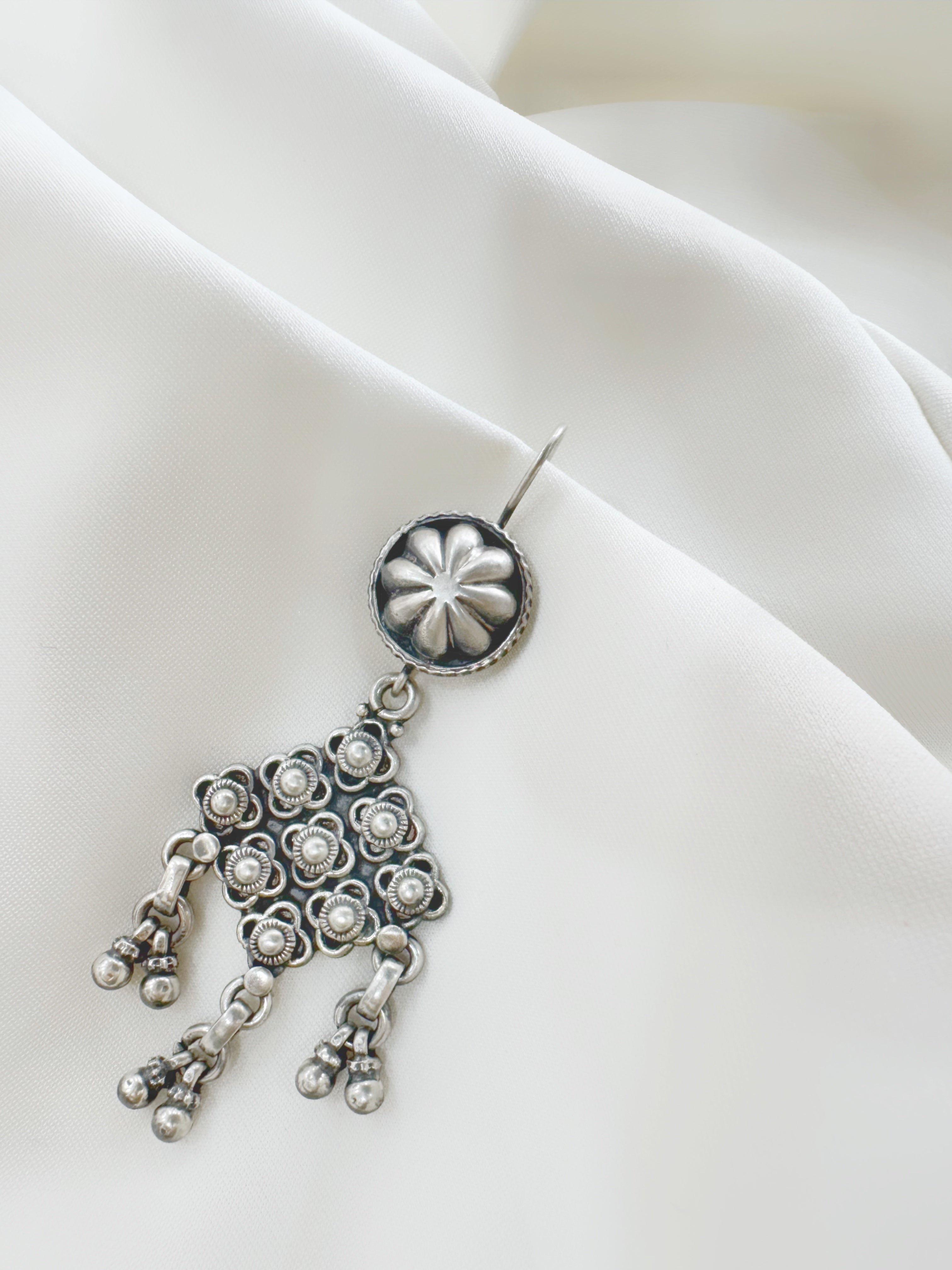 Tribal Nomadic Flower Cascade Earring 92.5 Silver