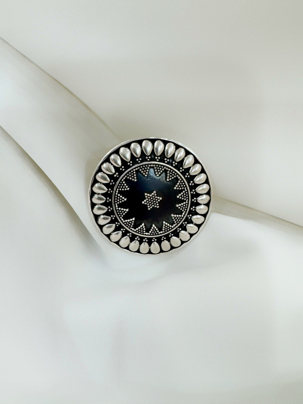 Naaz Teardrop Mandala 92.5 Silver Adjustable Ring