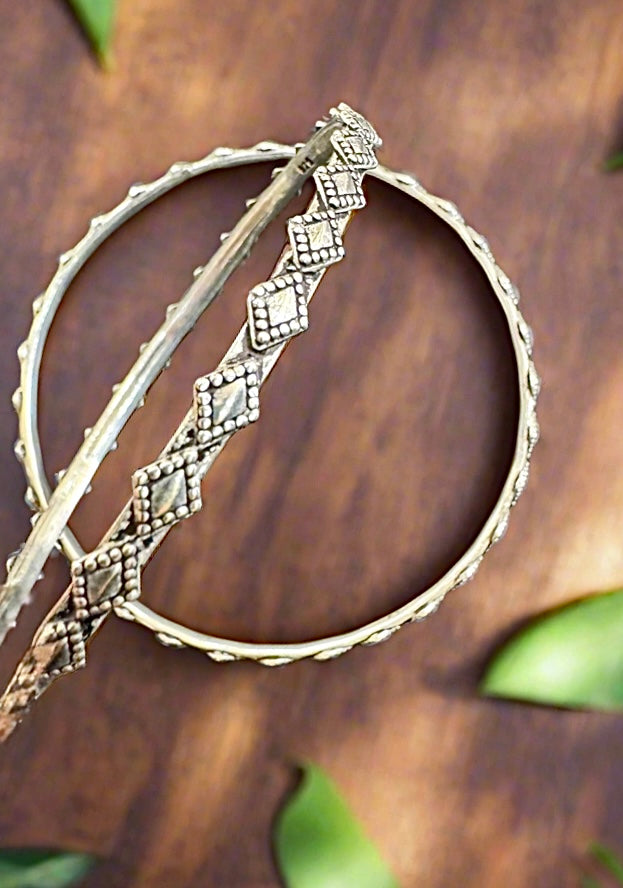Sleek Antique 92.5 Silver Bangles - Pair