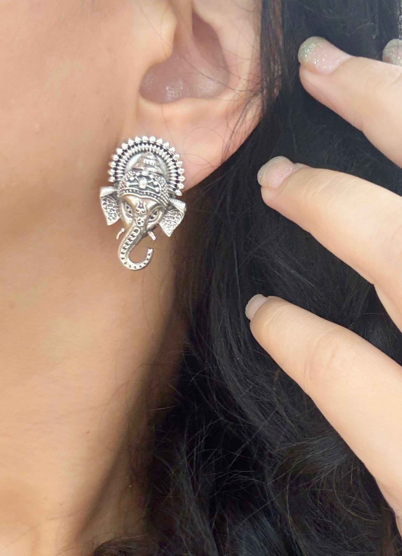 Vighnaharta 92.5 Silver Ganesha Studs - Temple Earrings Handcrafted