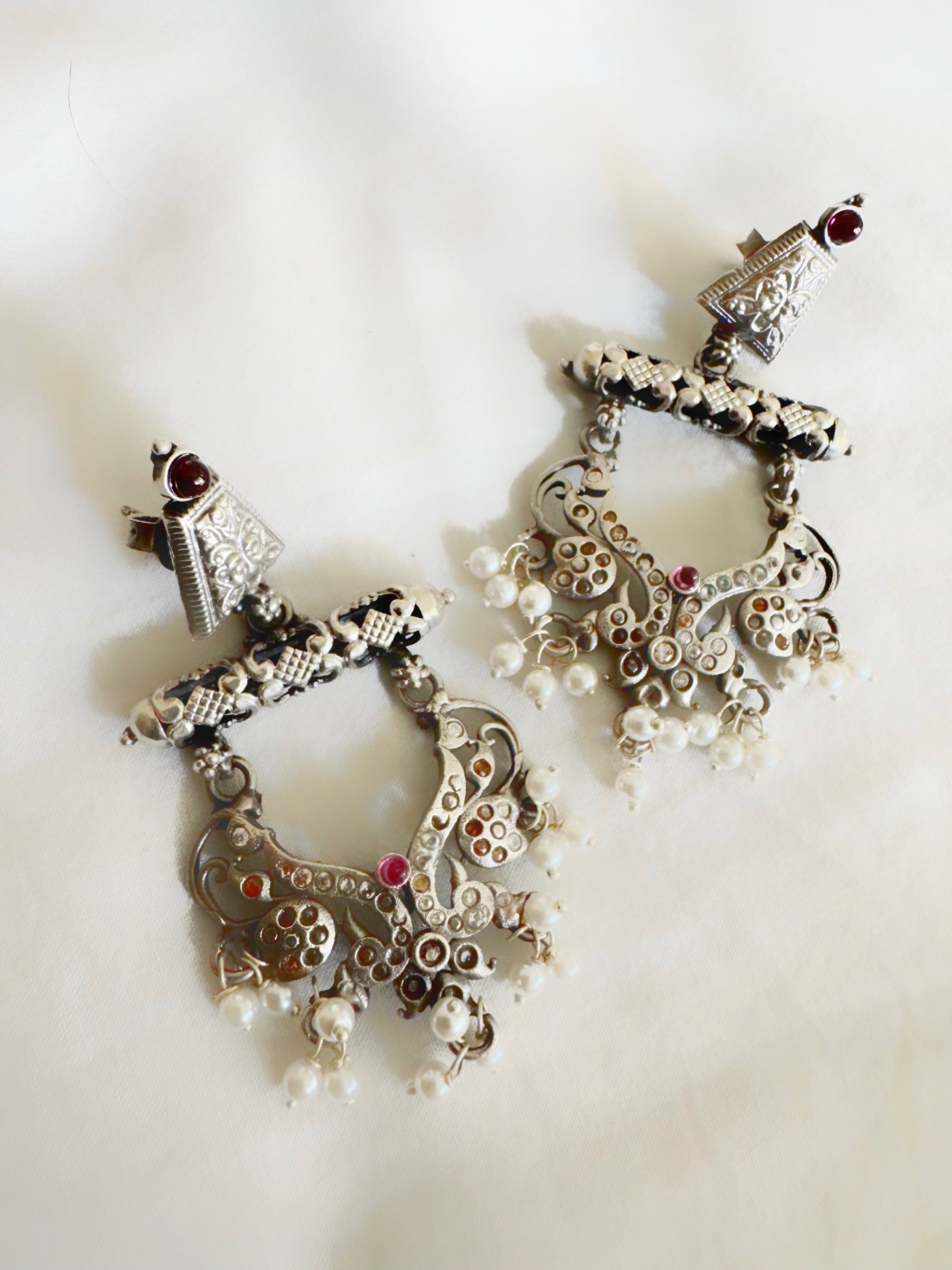 Antique 92.5 Silver Kantara Temple Earrings