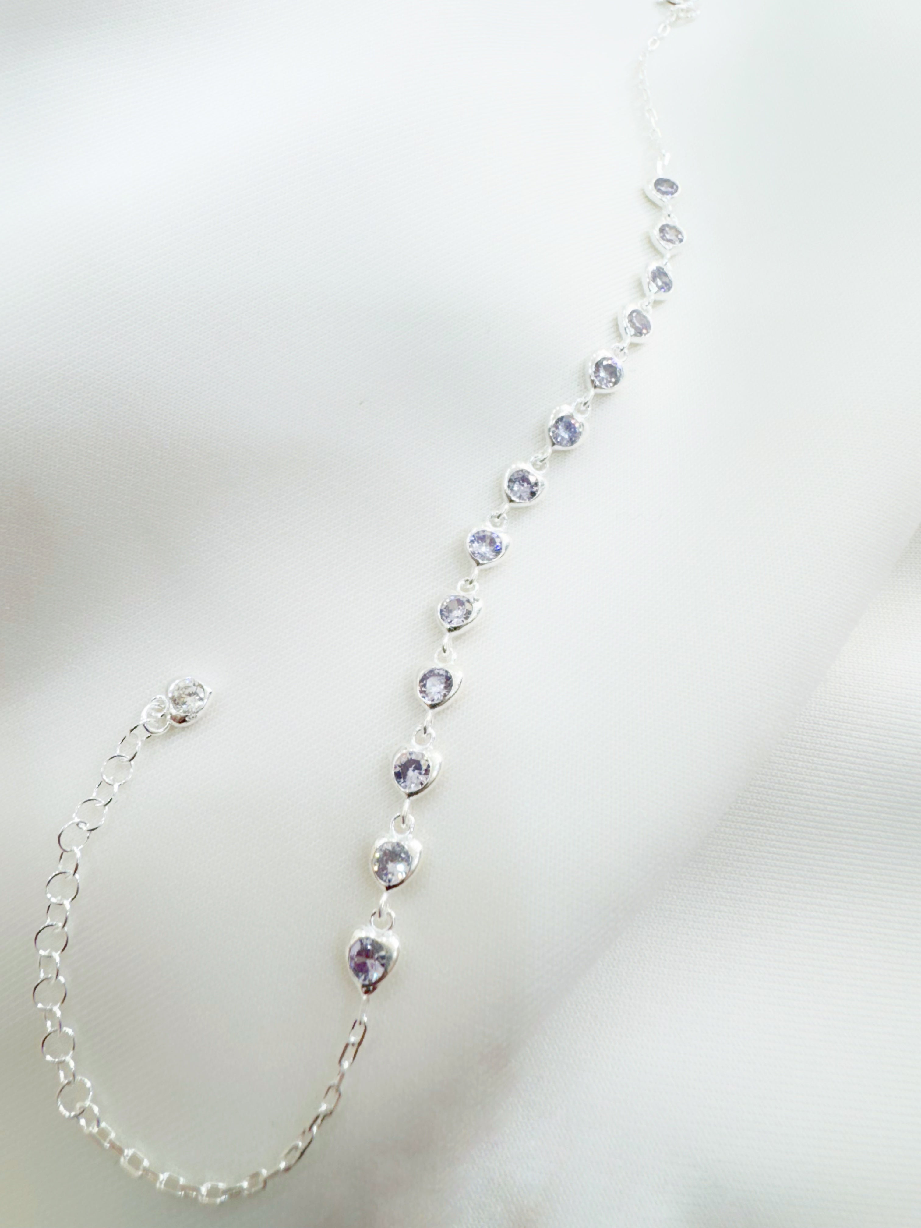 Eira Sitara – 92.5 Silver CZ Heartstones Line Minimalistic Bracelet