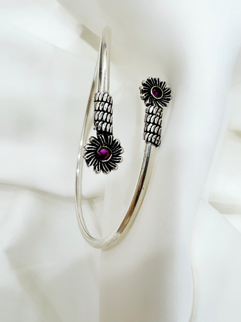 Gulika Bloom 92.5 Silver Handcrafted Kada Anklet (Single Piece)