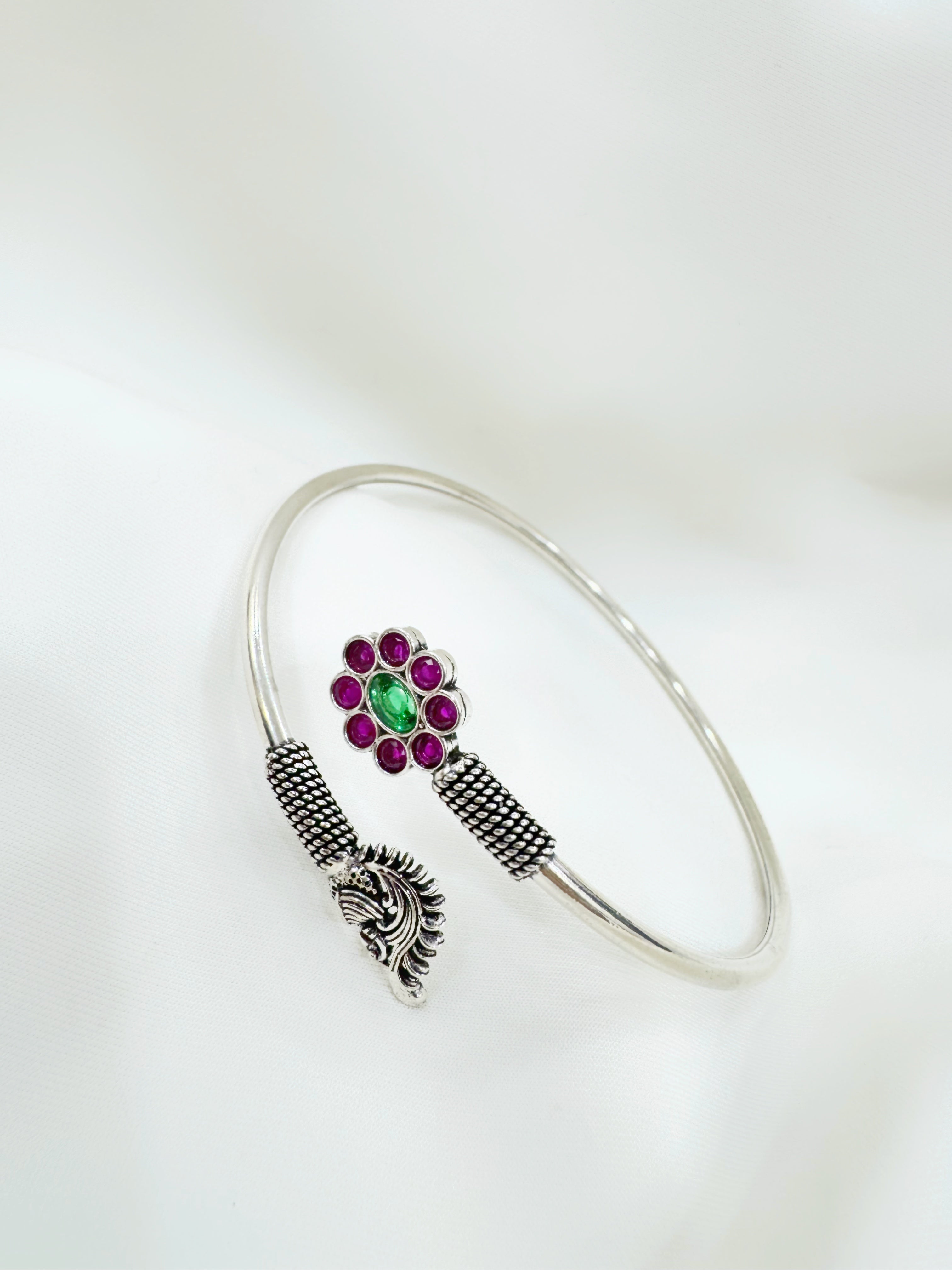 Mayura Blossom 92.5 Silver Handcrafted Kada Anklet (Single Piece)