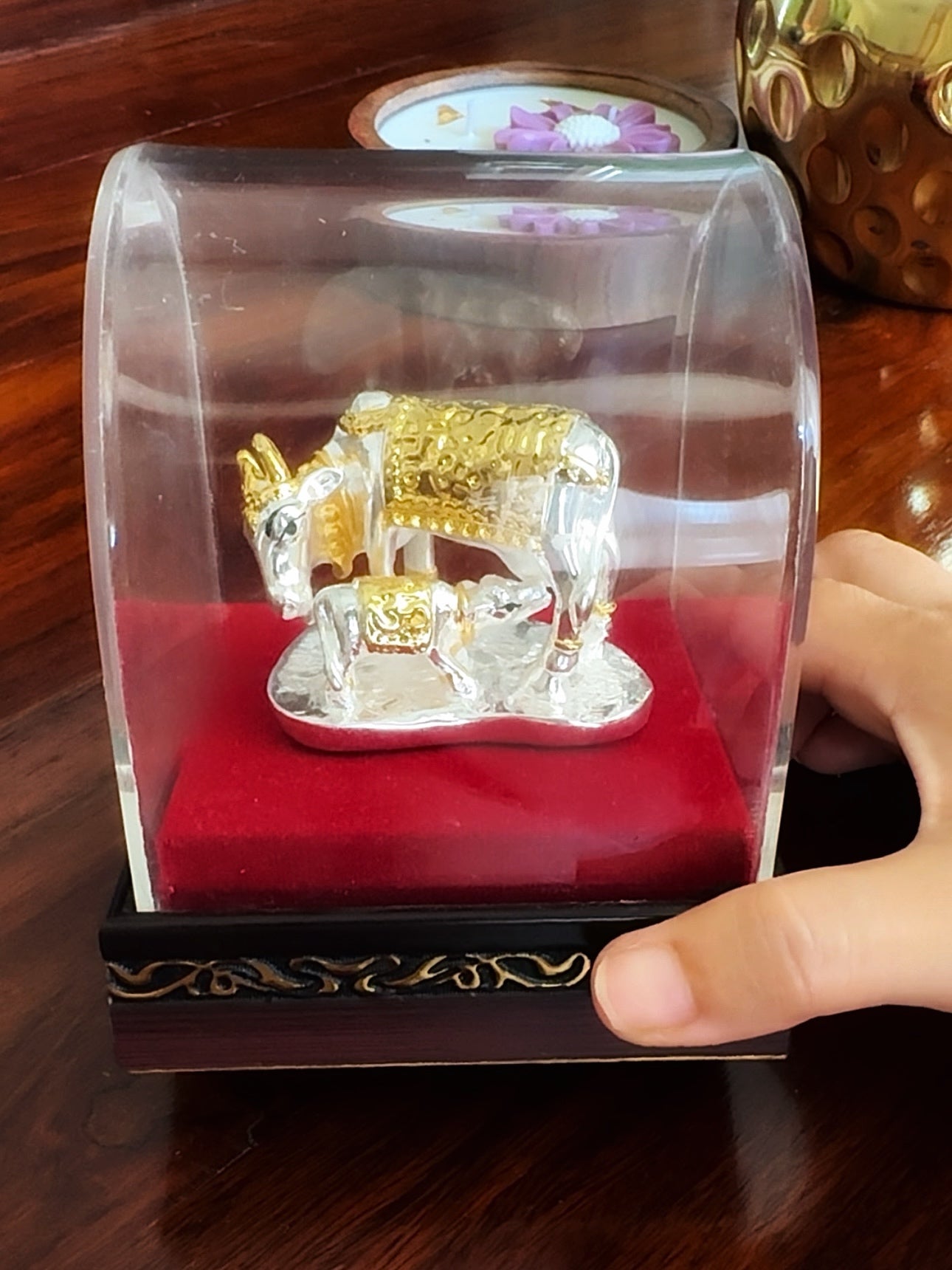 Kamdhenu Cow with Calf Idol (Silver-Plated)