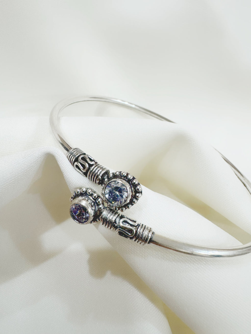 Stone Studded 92.5 Silver Kada Anklet (Single Piece)
