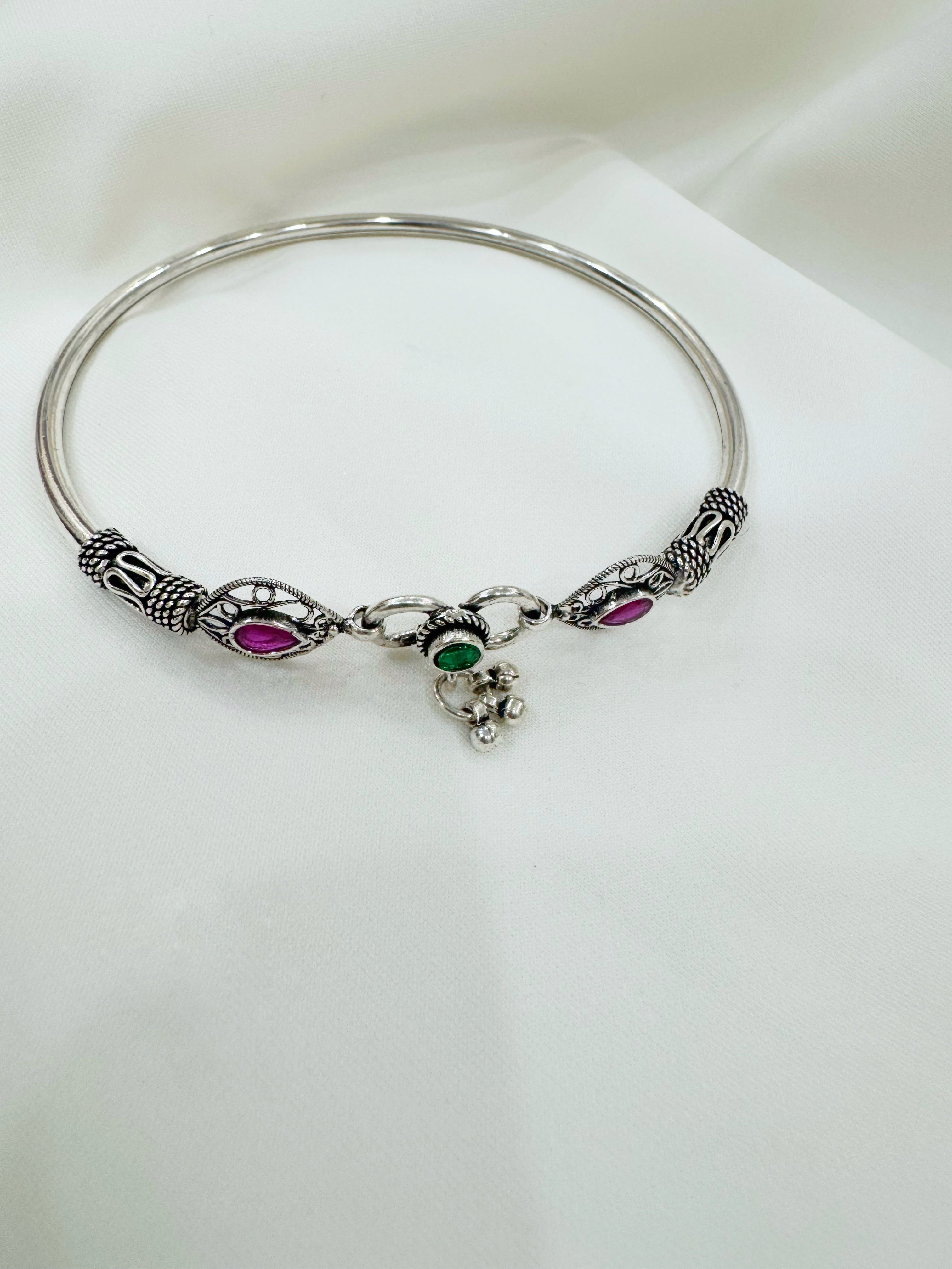 Ratna 92.5 Silver Handcrafted Kada Anklet (Single Piece)