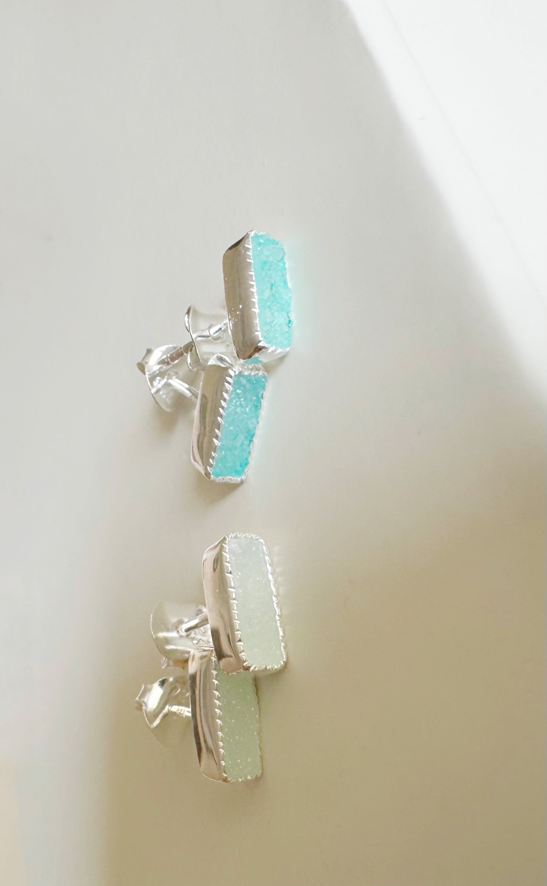 92.5 Silver Light Green/Blue Stud Earrings