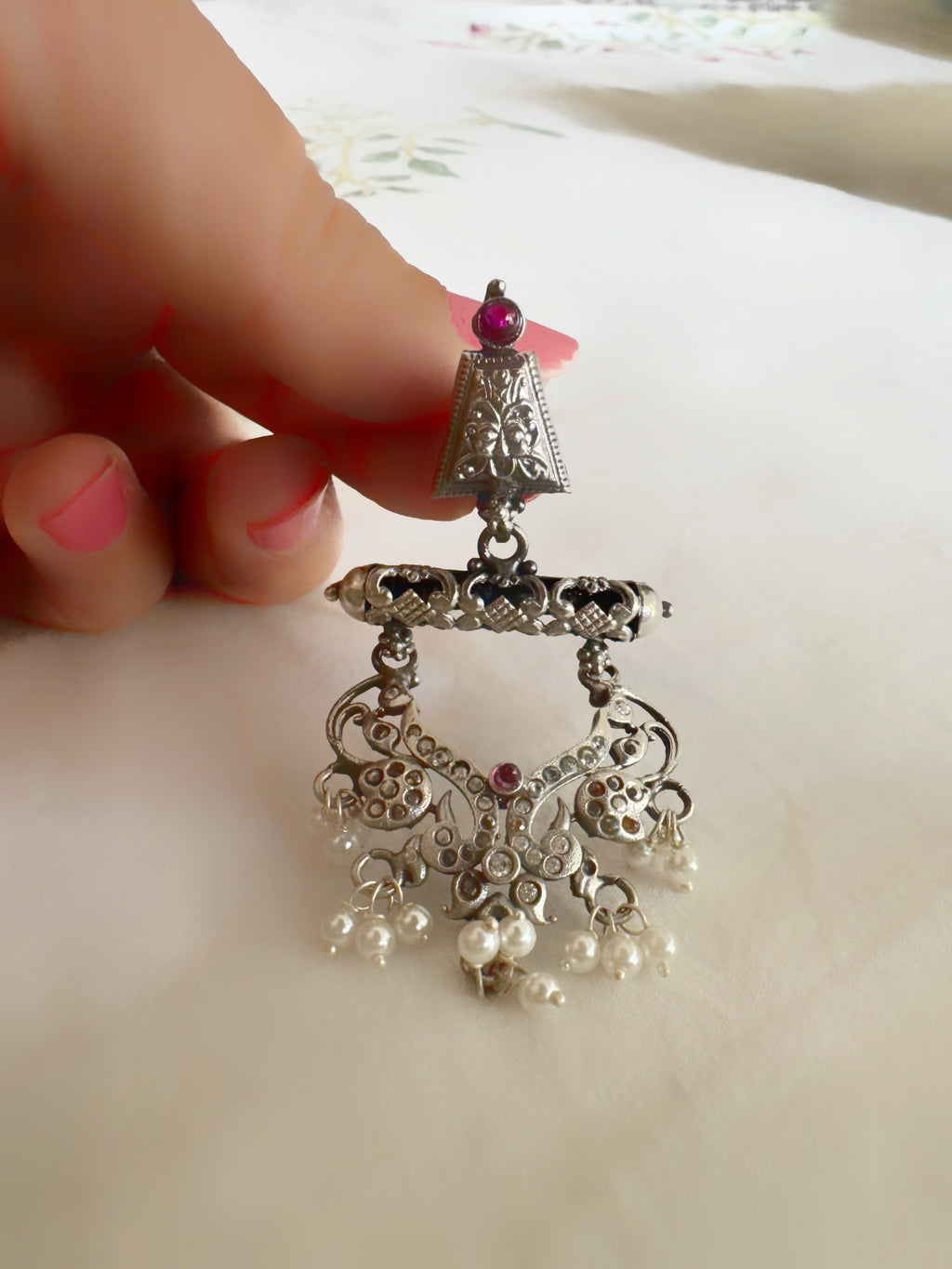 Antique 92.5 Silver Kantara Temple Earrings