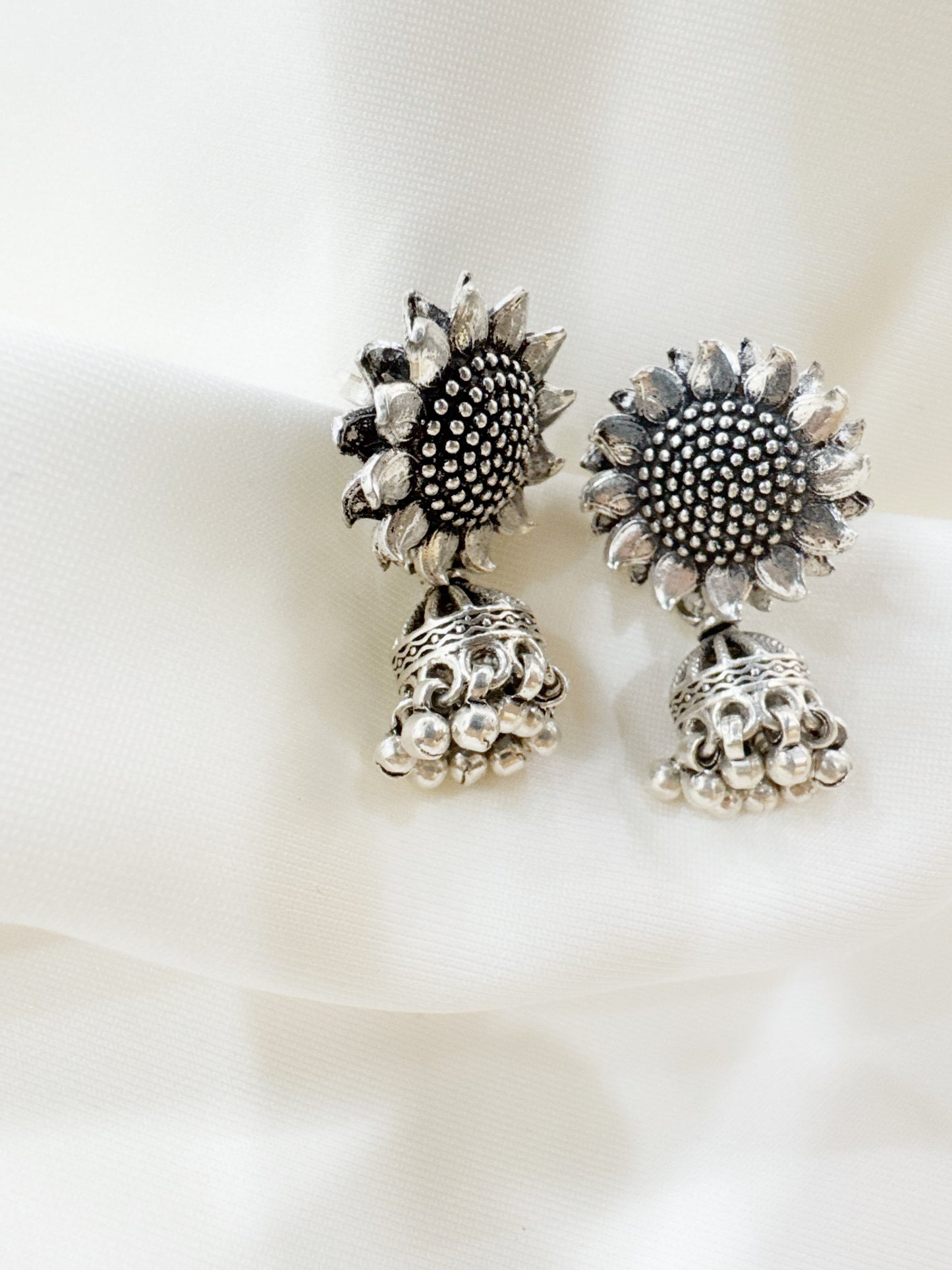 The Sunshine Jhumki 92.5 Silver Earrings - Handcrafted