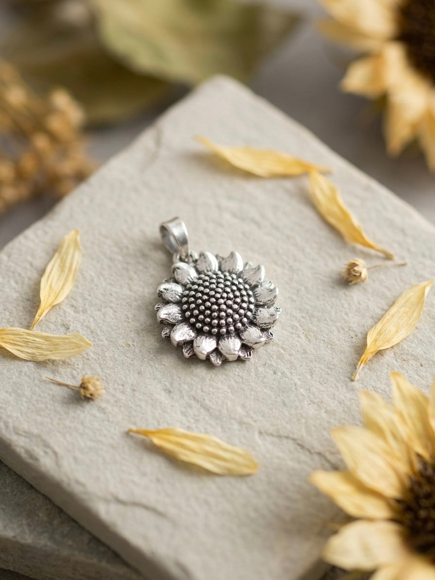 The Sunshine Sunflower 925 Silver Pendant (Without Chain)