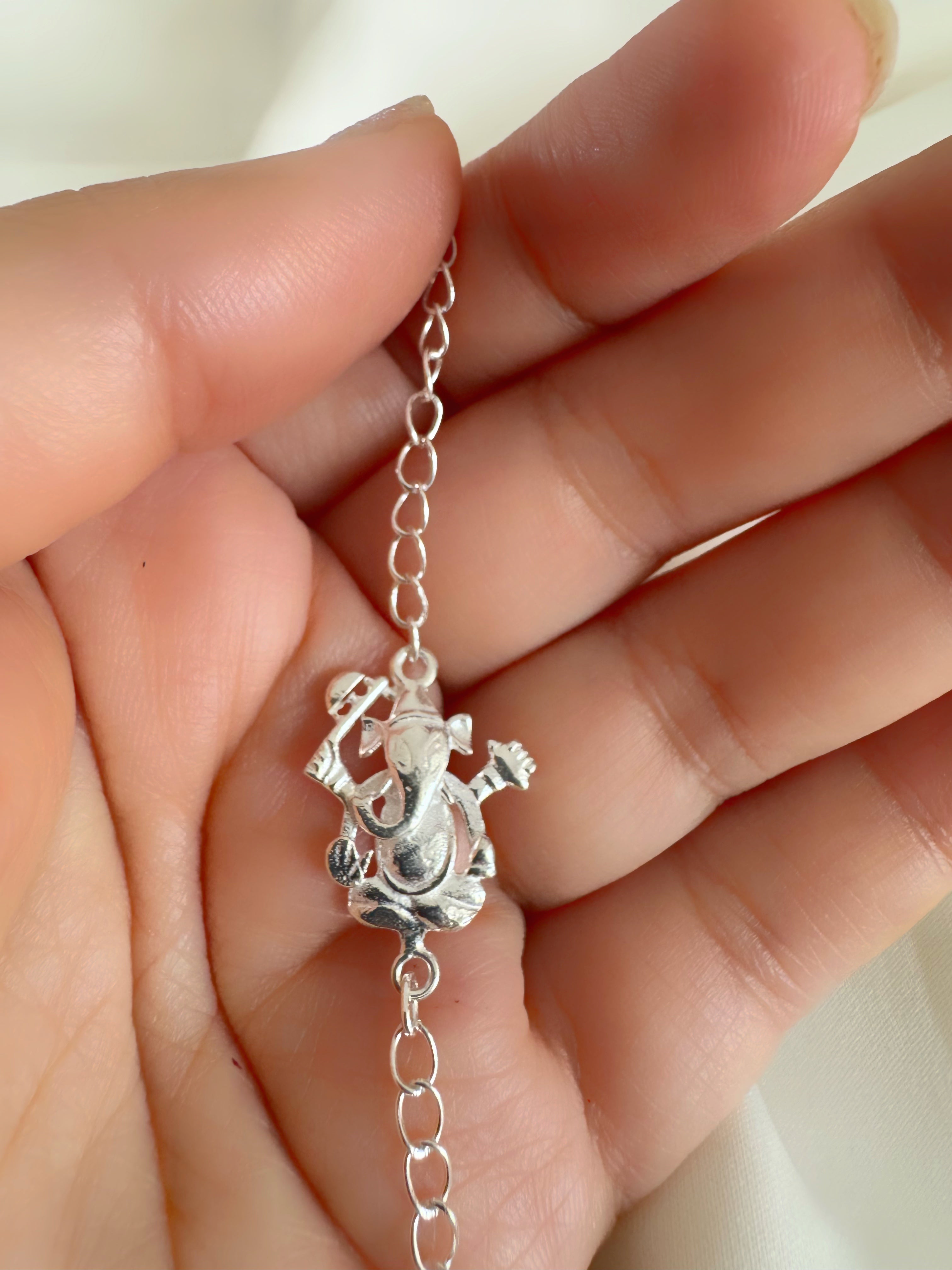 Siddhivinayak Blessings Handcrafted Rakhi in Pure 92.5 Silver - Ganesha