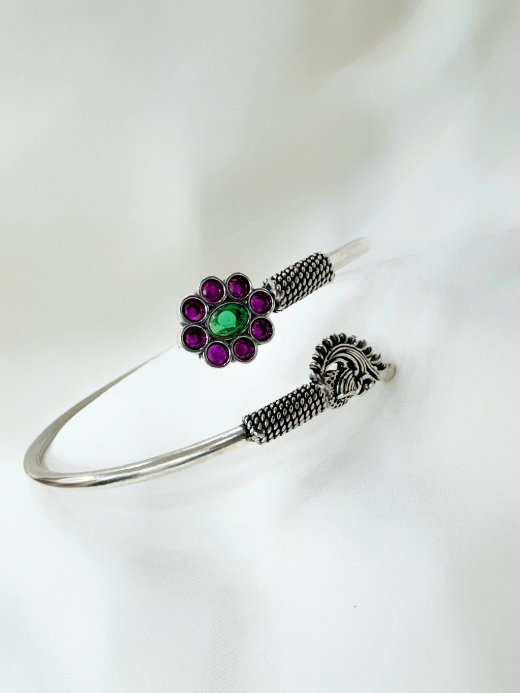 Mayura Blossom 92.5 Silver Handcrafted Kada Anklet (Single Piece)