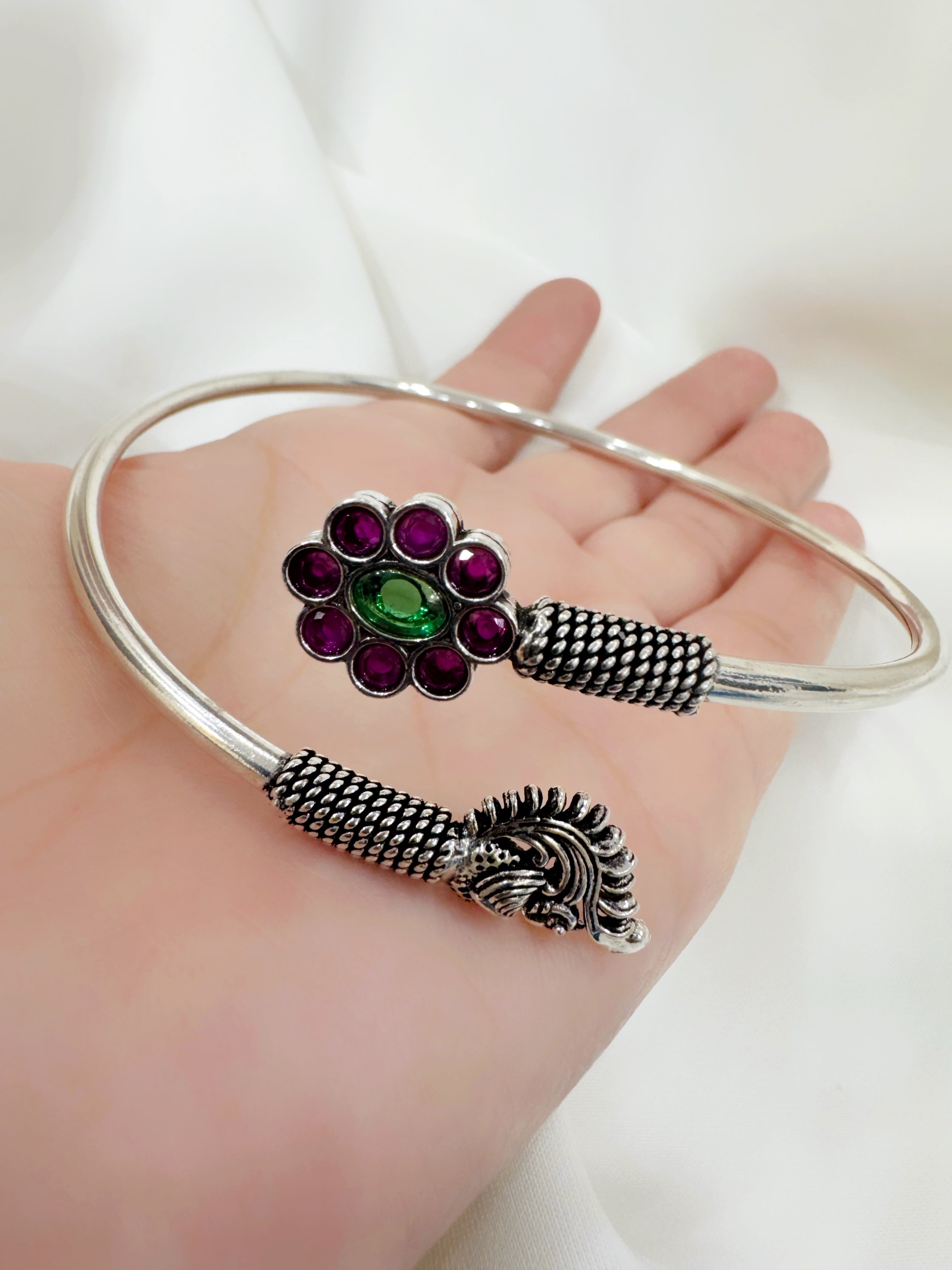 Mayura Blossom 92.5 Silver Handcrafted Kada Anklet (Single Piece)
