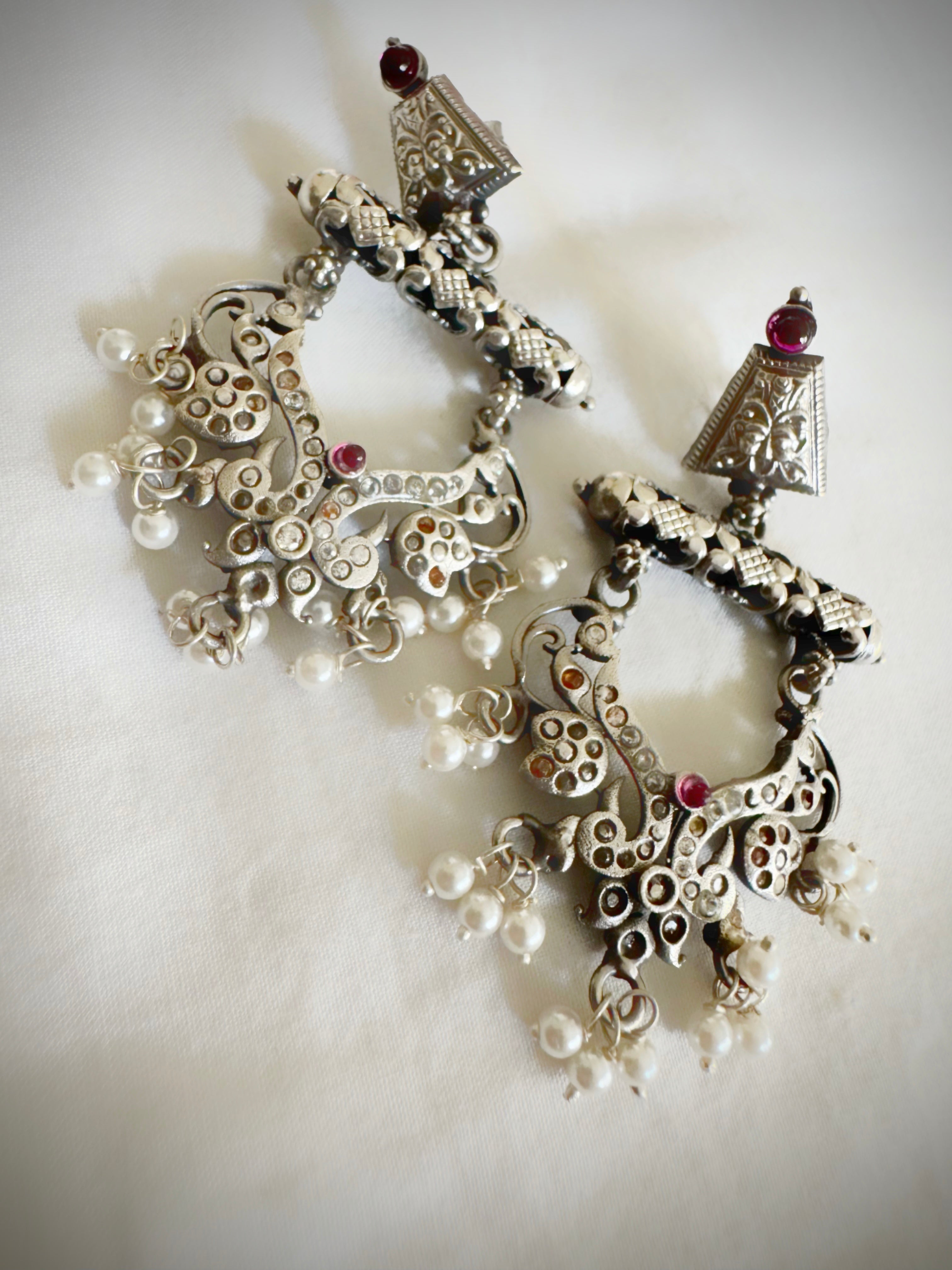 Antique 92.5 Silver Kantara Temple Earrings