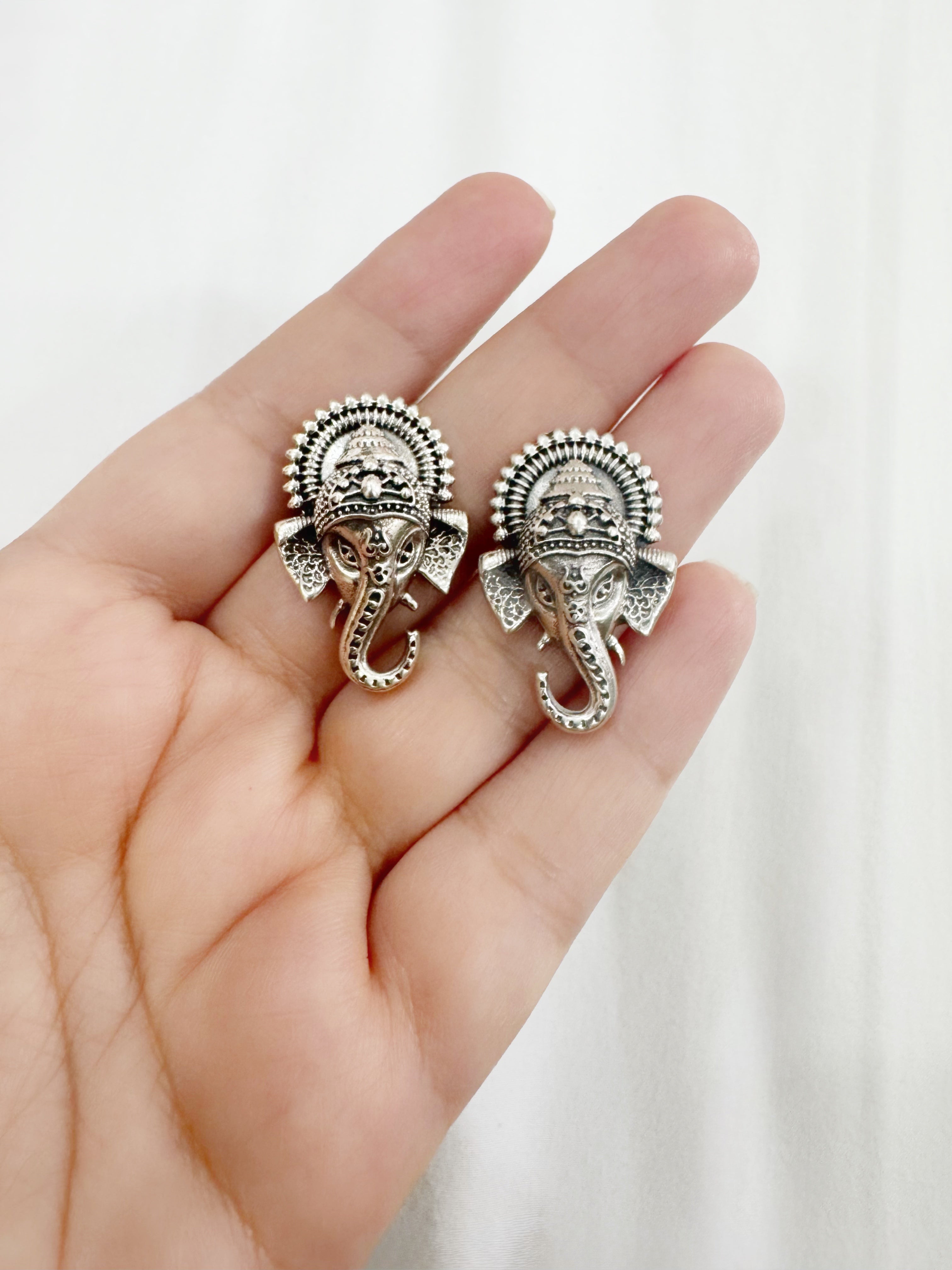 Vighnaharta 92.5 Silver Ganesha Studs - Temple Earrings Handcrafted