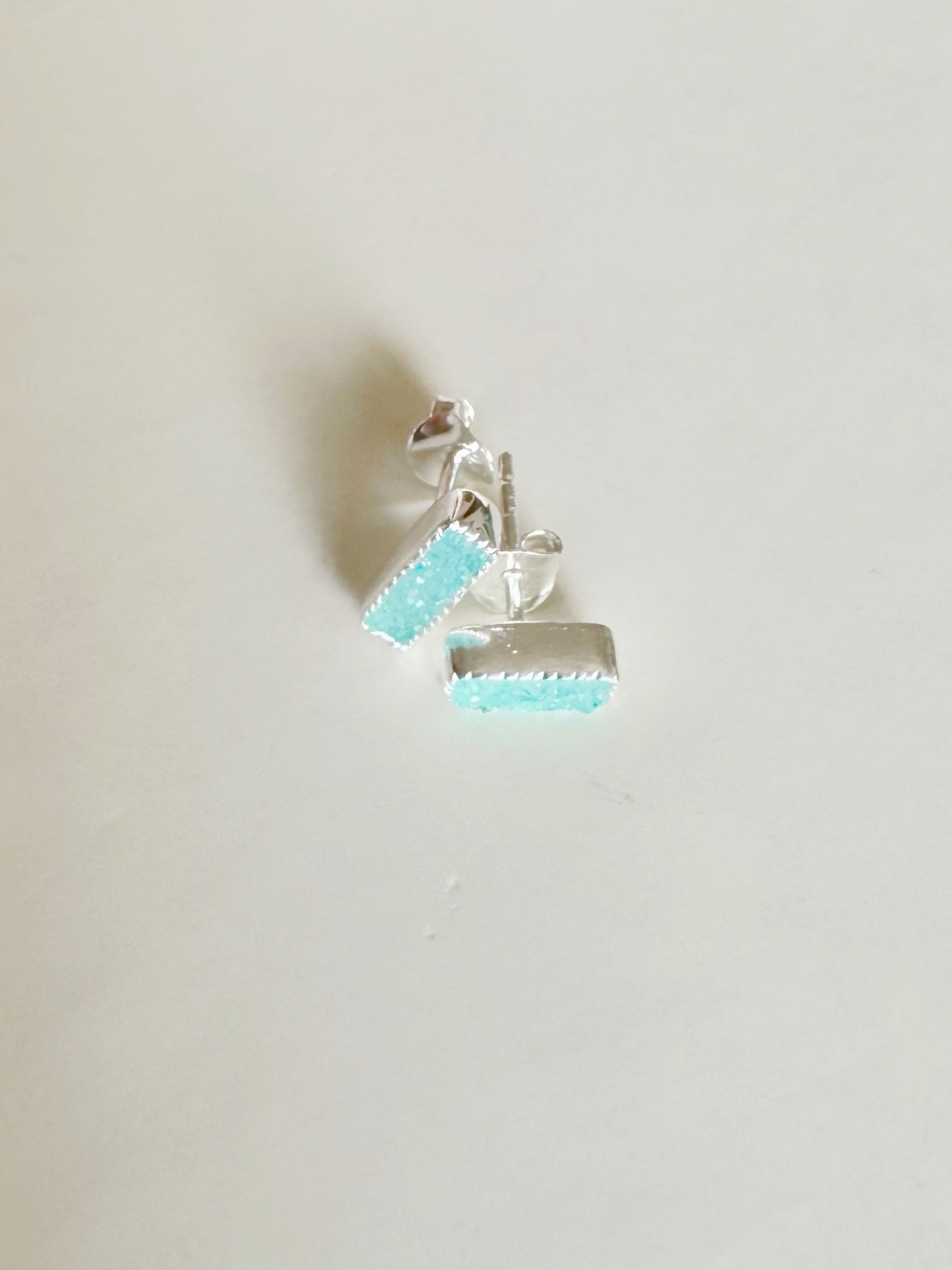 92.5 Silver Light Green/Blue Stud Earrings