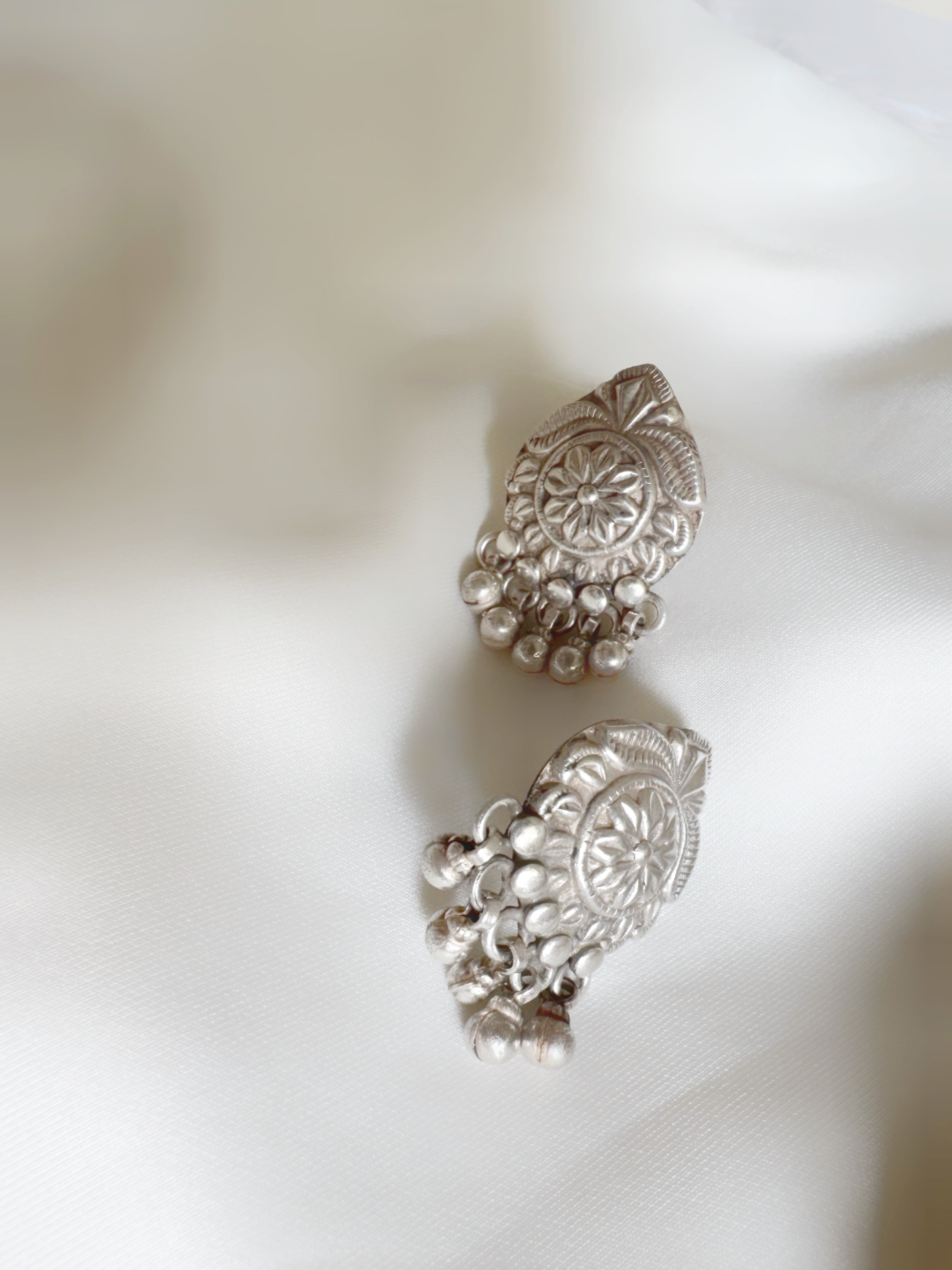 Bold Floral Jhumka Stud Earrings in 92.5 Silver – Handcrafted Heritage Charm