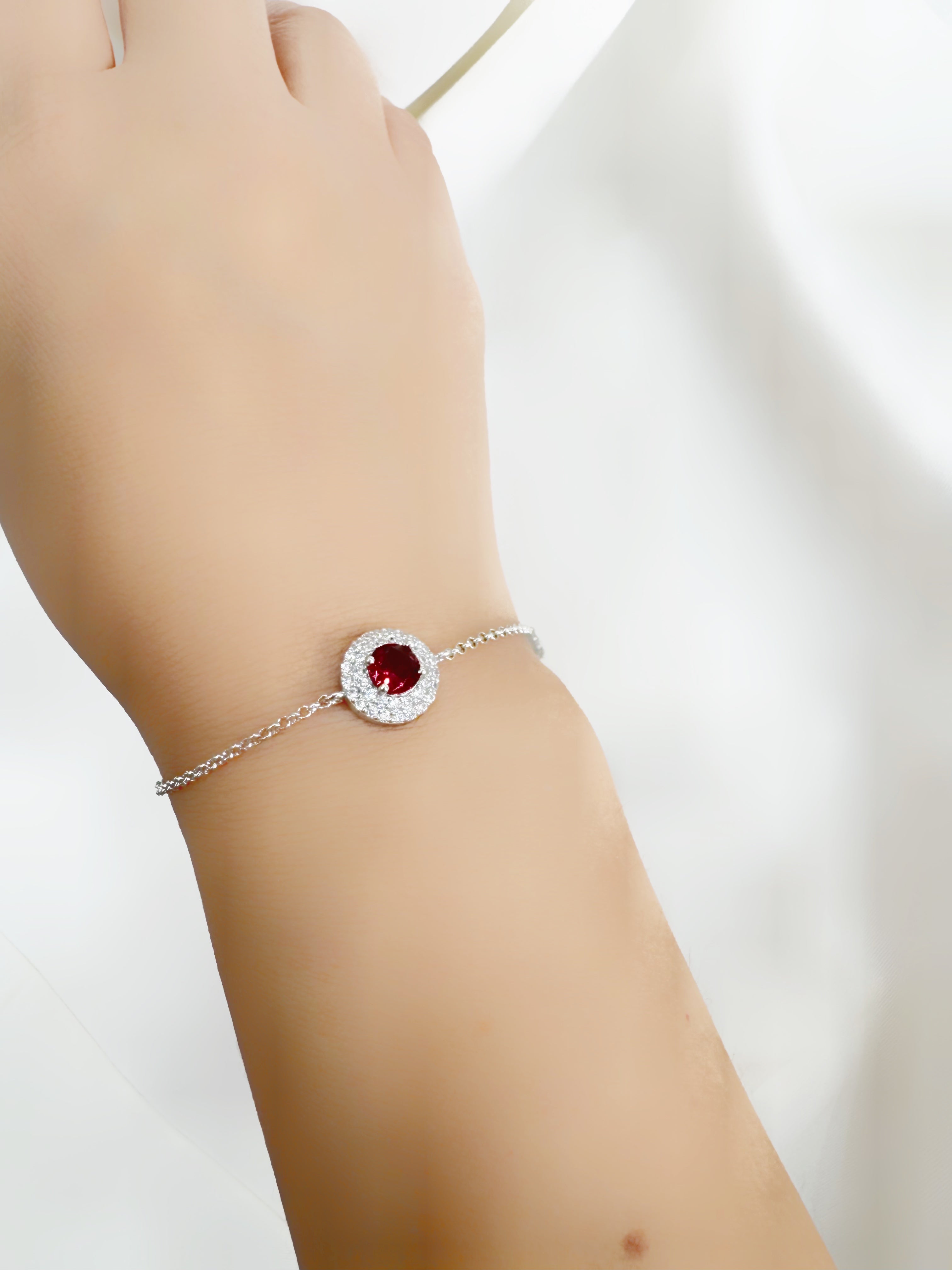 Eira Roohi – Minimalistic 92.5 Silver Ruby Halo Bracelet