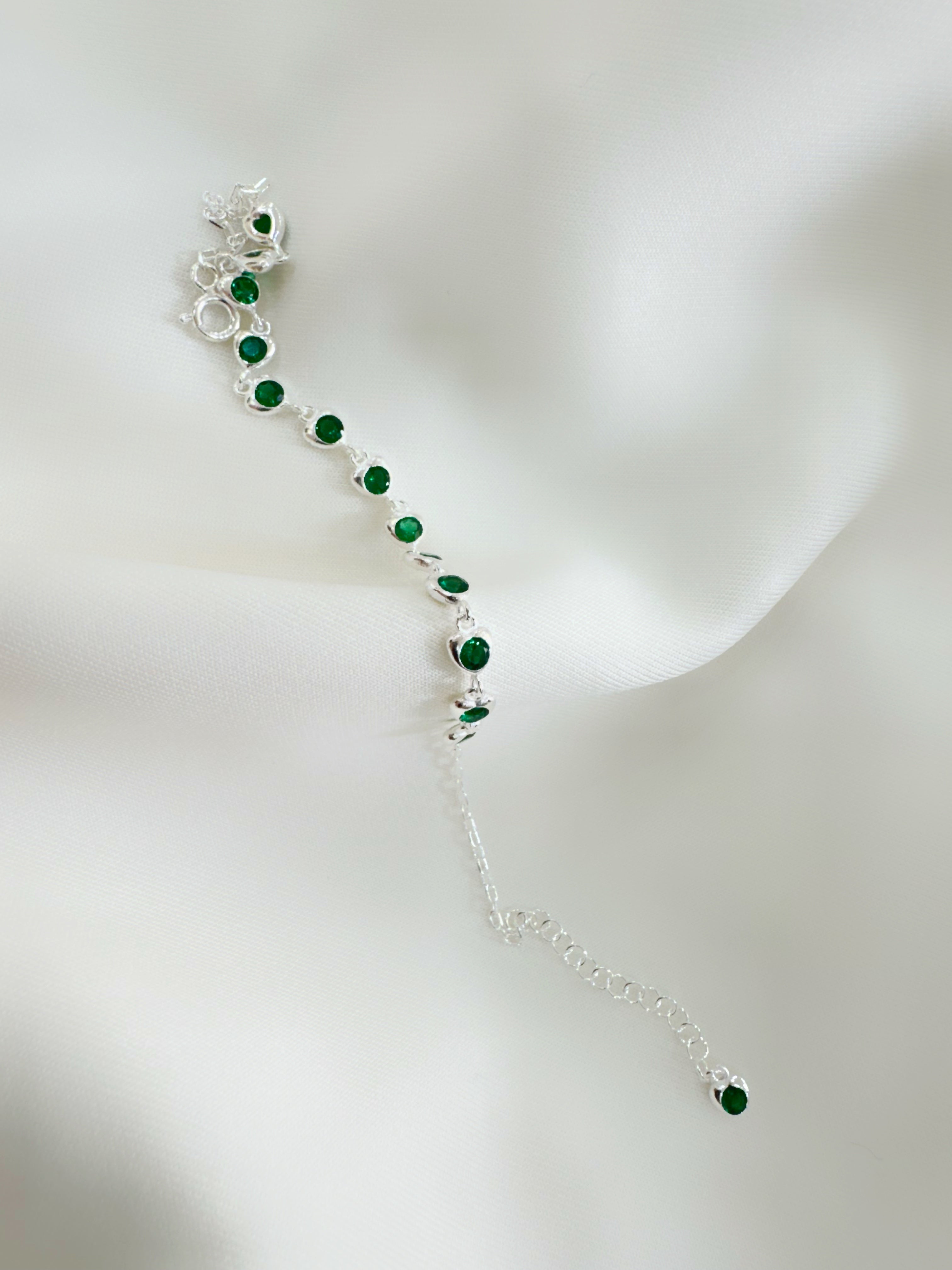 Eira Sitara – 92.5 Silver CZ Heartstones Line Minimalistic Bracelet