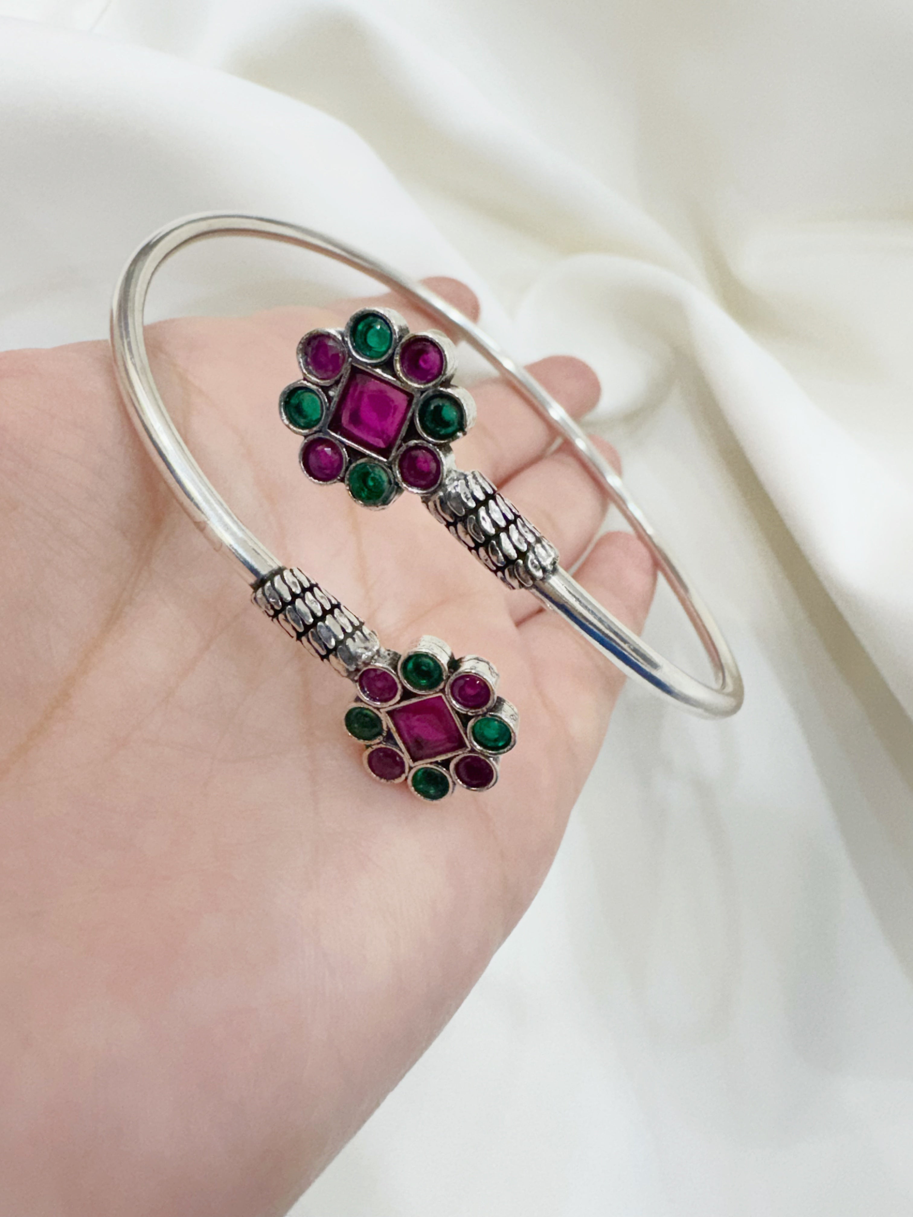Vrinda Bloom 92.5 Silver Handcrafted Kada Anklet (Single Piece)