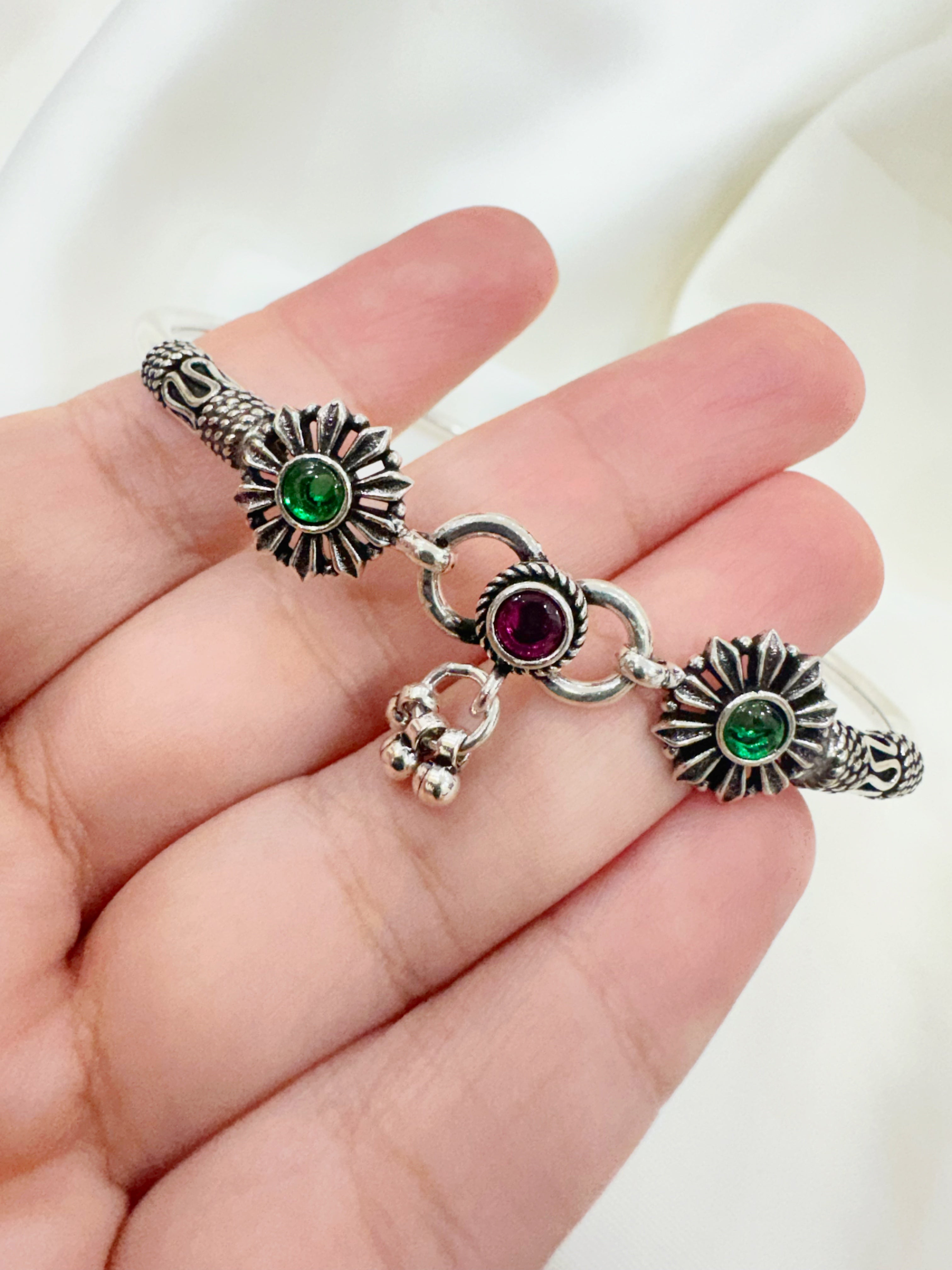 Pushpita 92.5 Silver Handcrafted Kada Anklet (Single Piece)