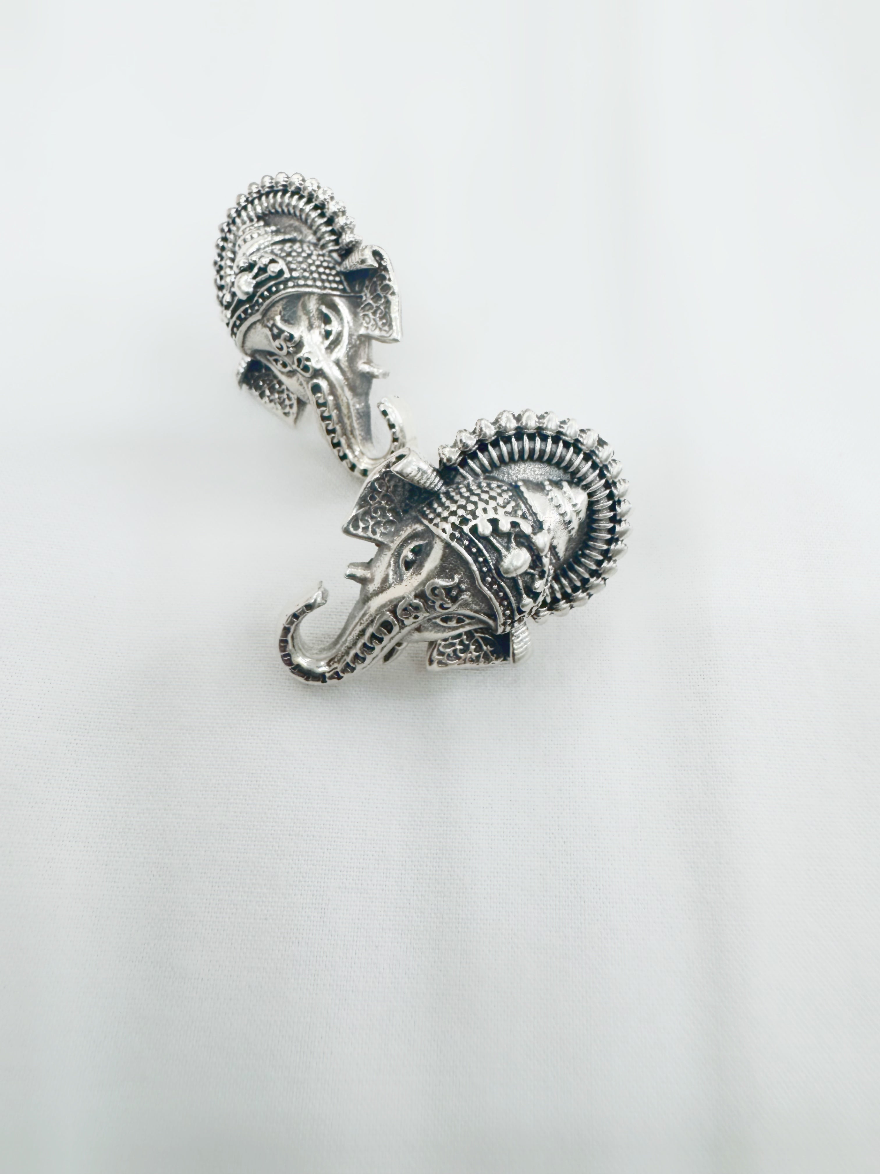 Vighnaharta 92.5 Silver Ganesha Studs - Temple Earrings Handcrafted