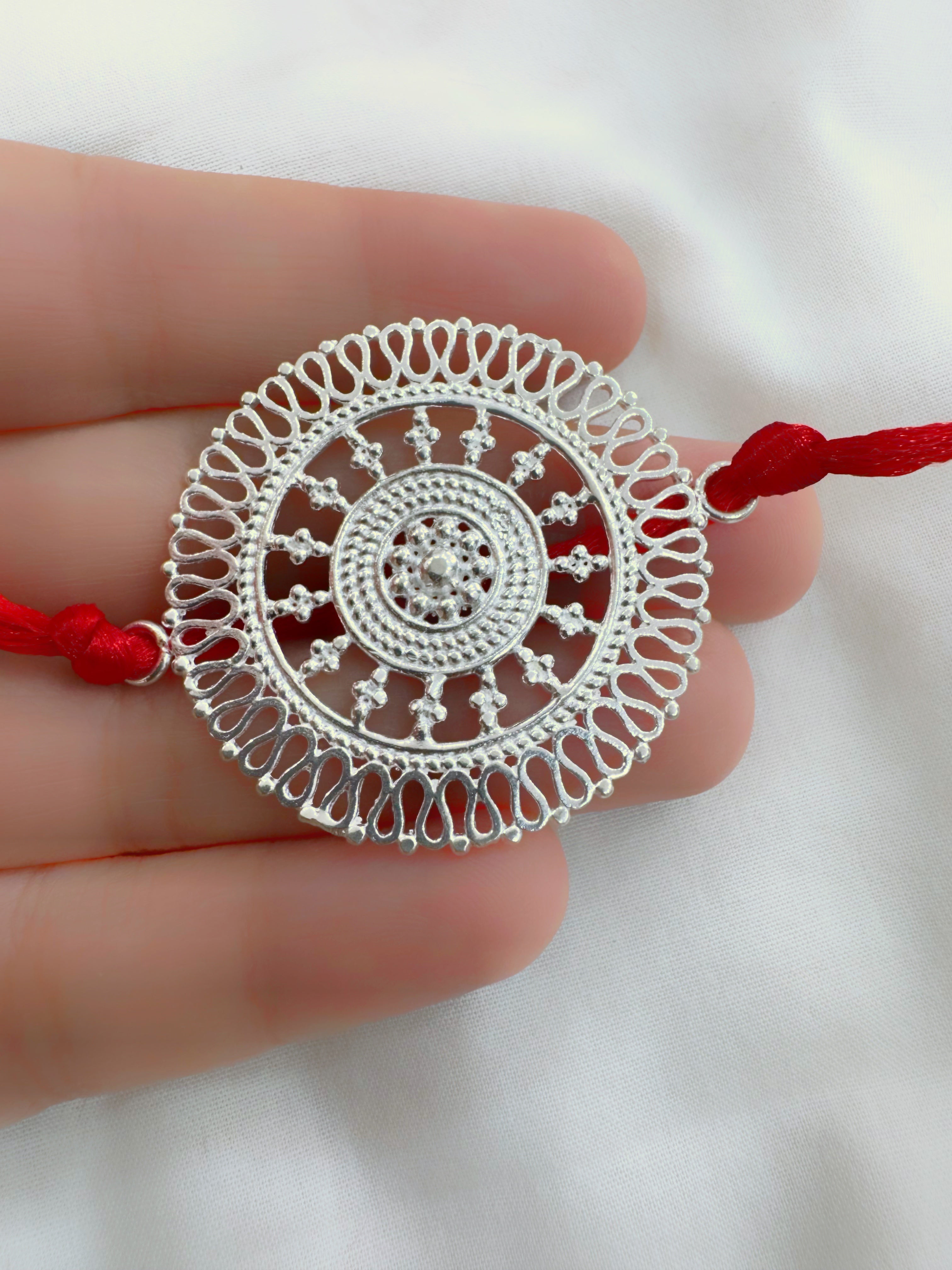 Kaarigari Mandala Handcrafted Rakhi in Pure 92.5 Silver