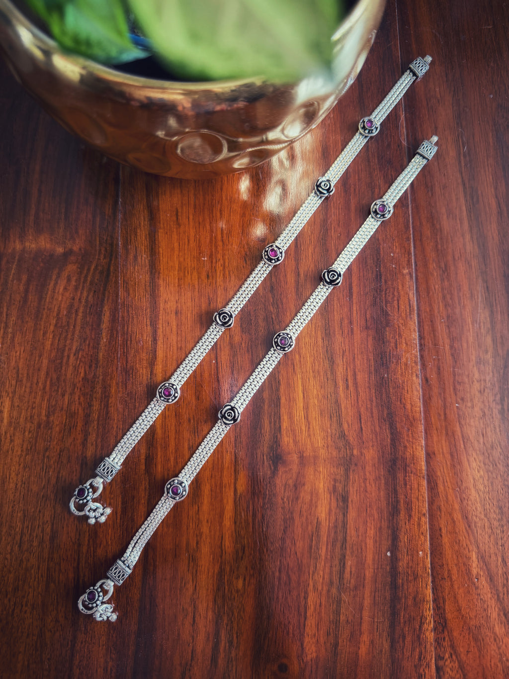 Gulaab - 92.5 Silver Handcrafted Anklets - Pair