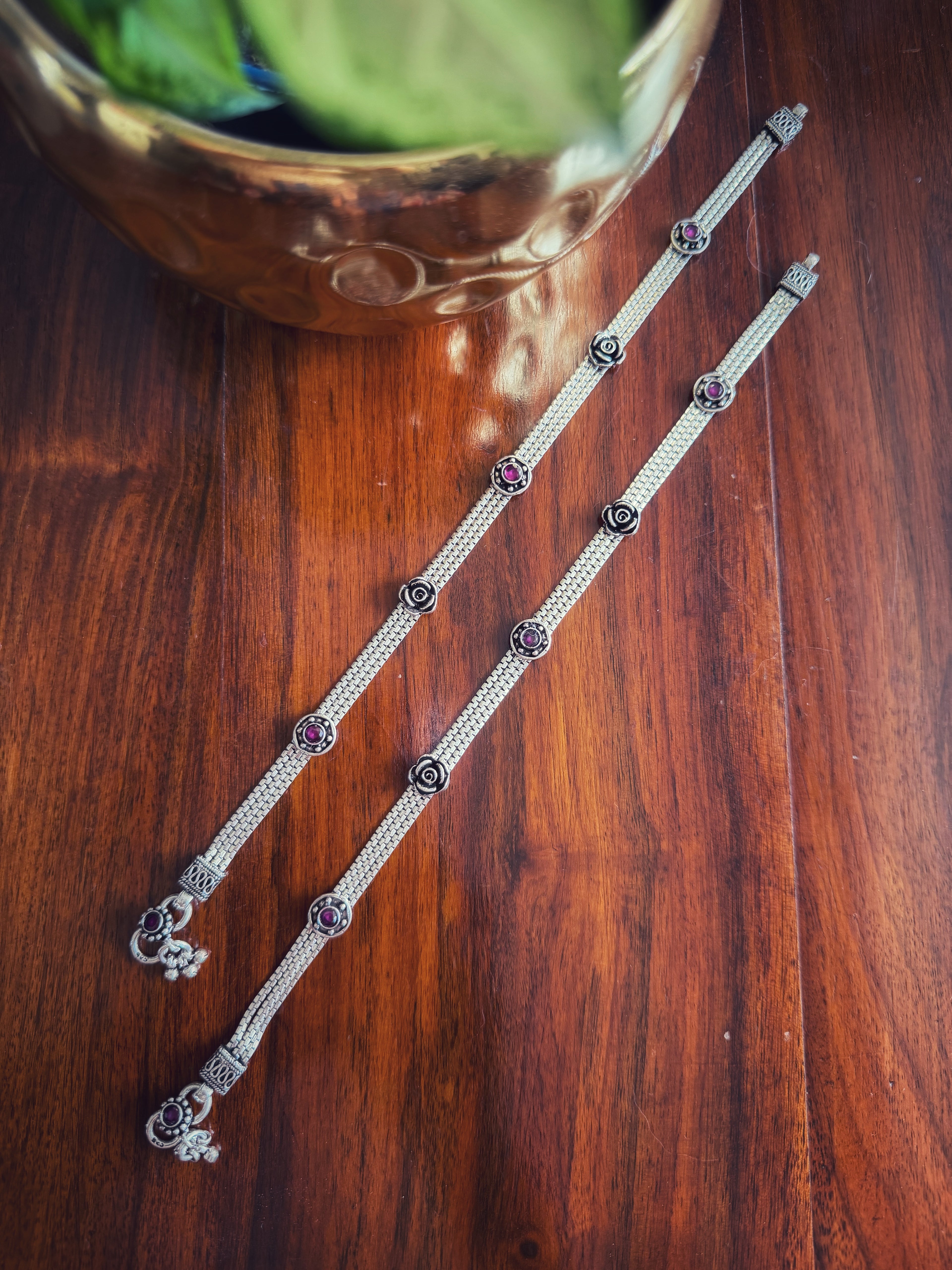 Gulaab - 92.5 Silver Handcrafted Anklets - Pair