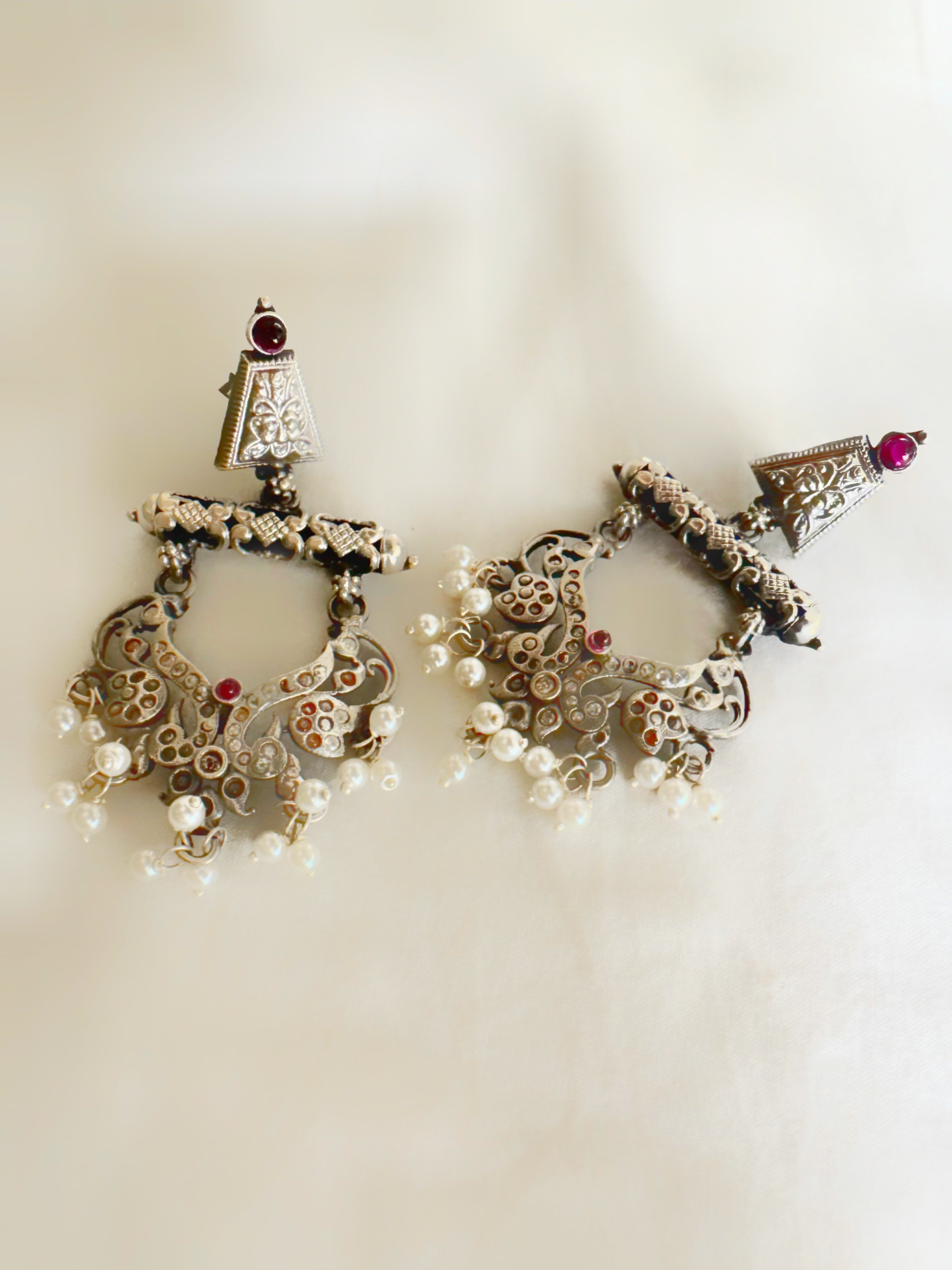 Antique 92.5 Silver Kantara Temple Earrings