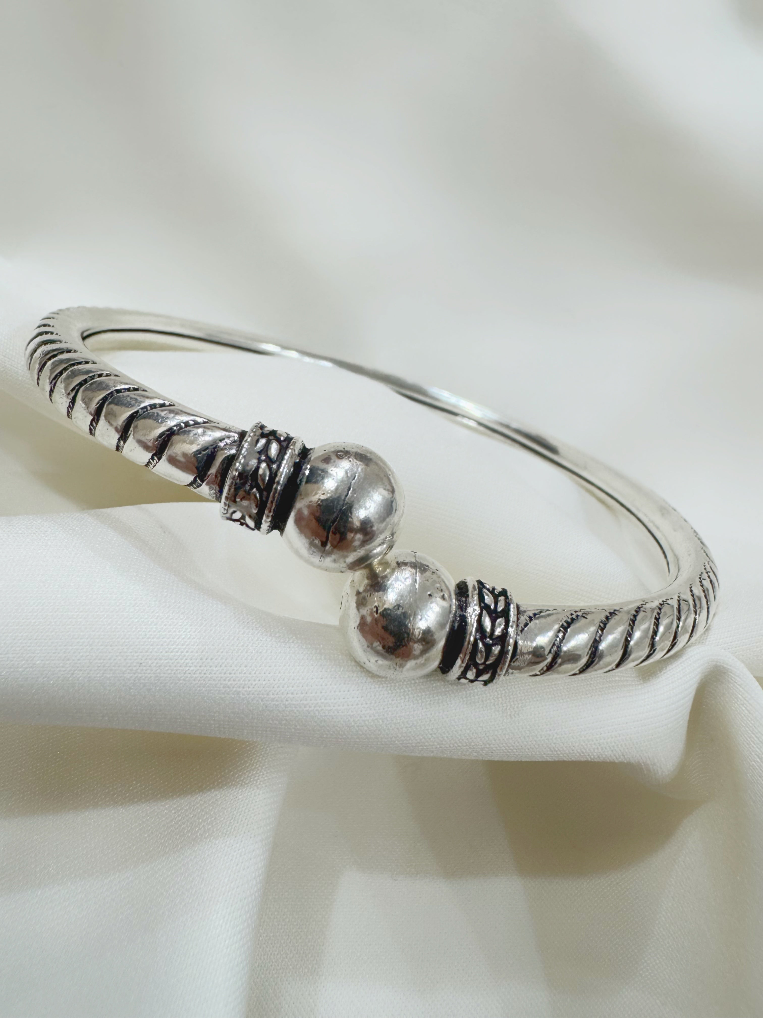 Tribal Ball Antique 92.5 Silver Kada Anklet (Single Piece)