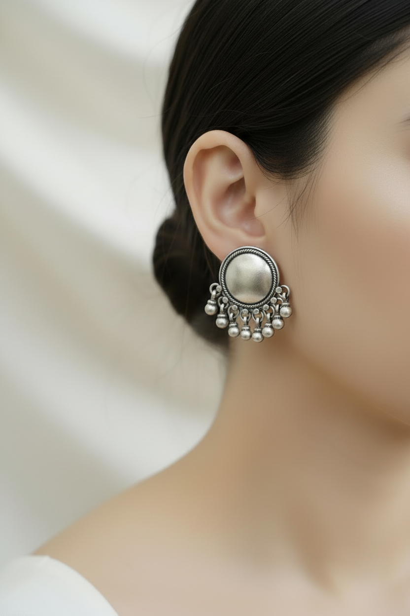 Tribal Ethnic Coin 925 Silver Studs Earring - Handcrafted
